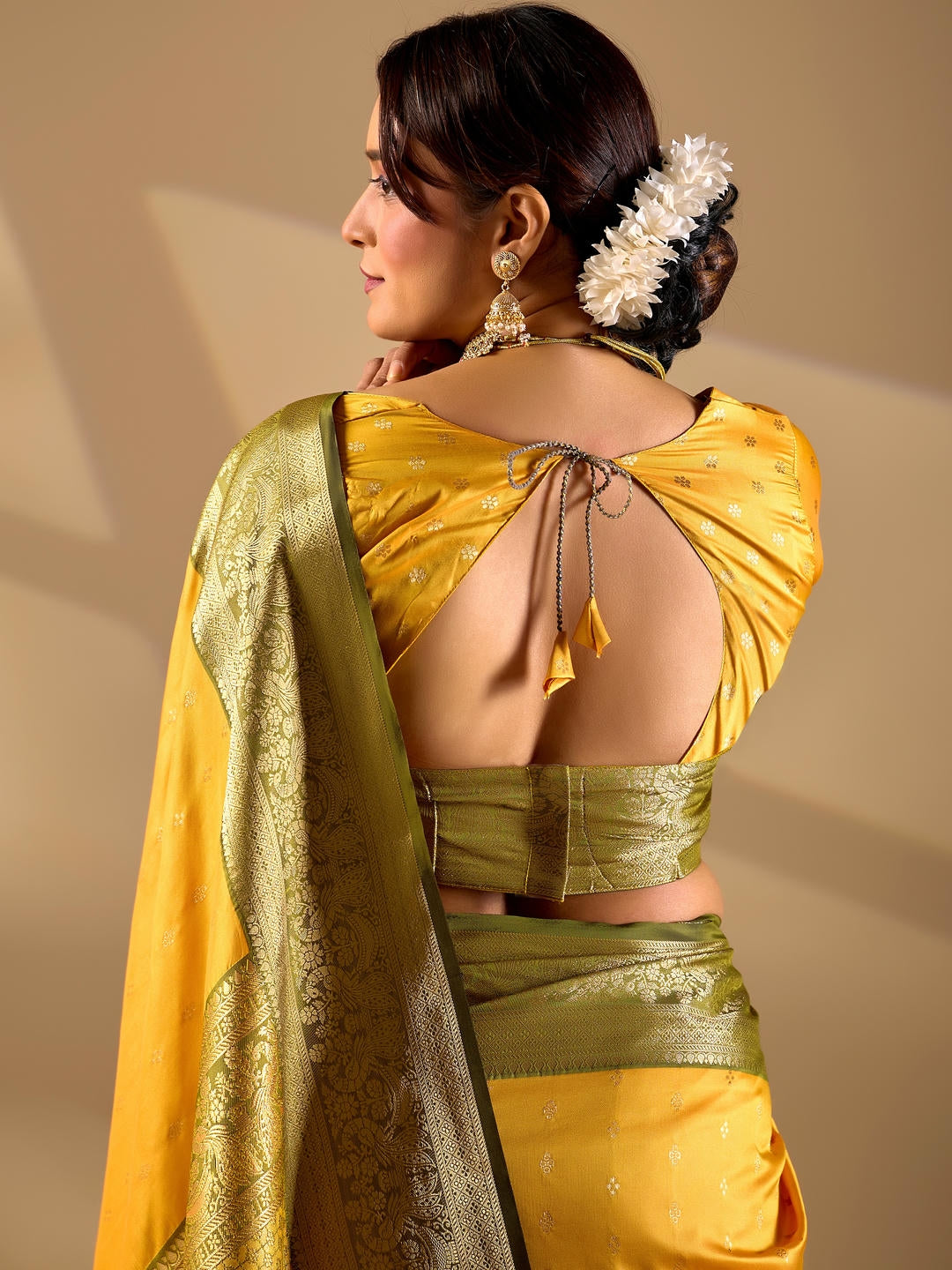 Samantha Yellow Woven Design Premium Traditional Silk Fabric Saree With Yellow Unstitched Blouse Piece Featuring A Heavy Zari Border For Women Ethnic Wedding And Festive Wear