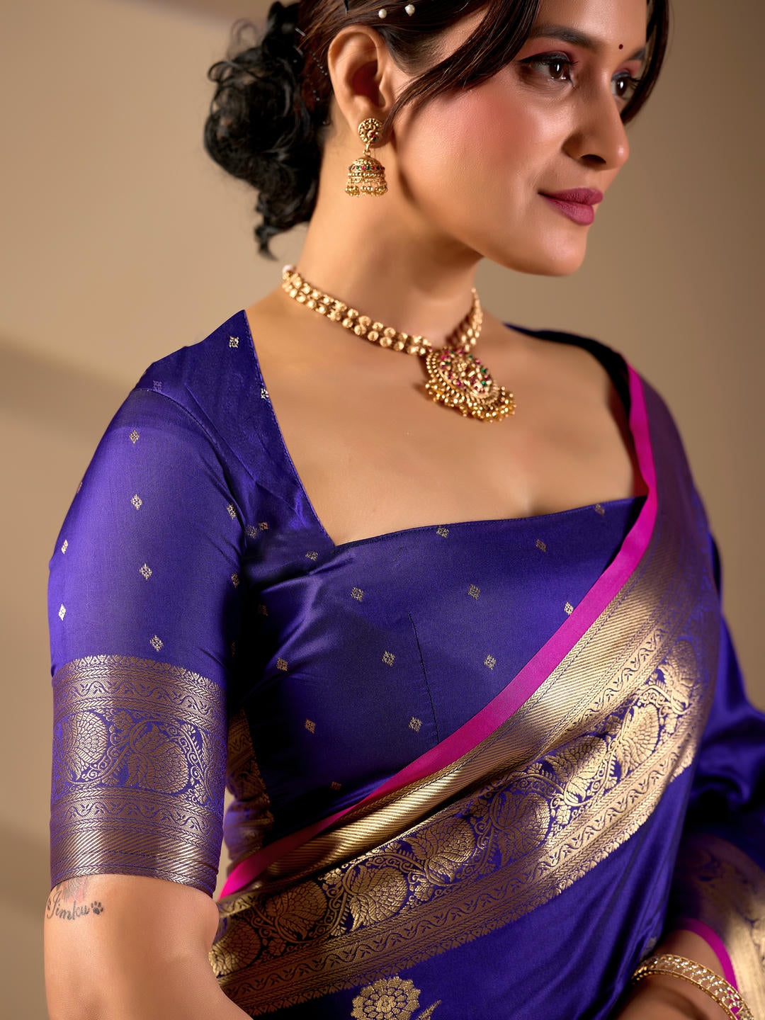 Samantha Blue Woven Design Premium Traditional Silk Fabric Saree With Blue Unstitched Blouse Piece Featuring A Heavy Zari Border For Women Ethnic Wedding And Festive Wear