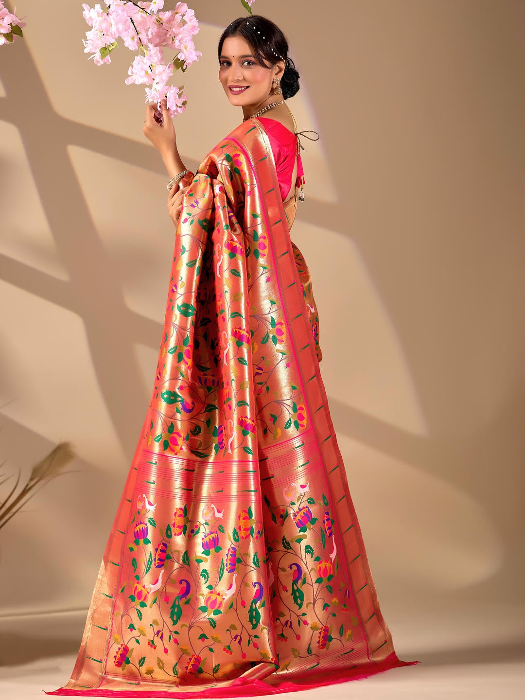 Samantha Gold Woven Design Premium Traditional Silk Fabric Saree With Gold Unstitched Blouse Piece Featuring A Heavy Zari Border For Women Ethnic Wedding And Festive Wear