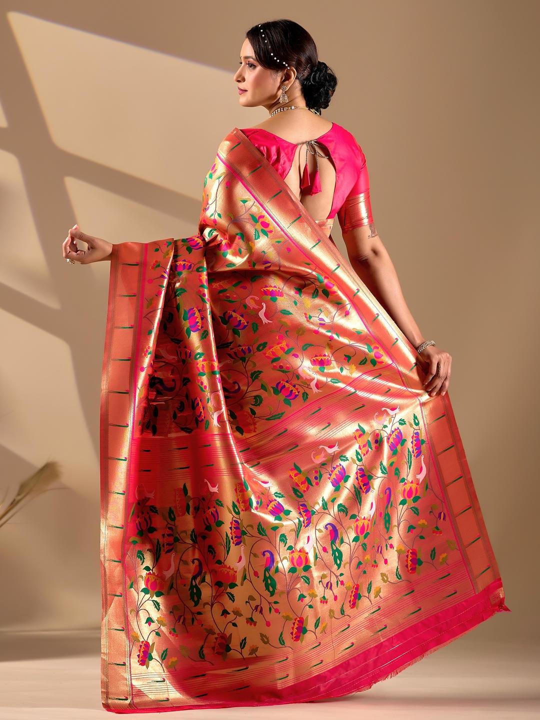 Samantha Gold Woven Design Premium Traditional Silk Fabric Saree With Gold Unstitched Blouse Piece Featuring A Heavy Zari Border For Women Ethnic Wedding And Festive Wear
