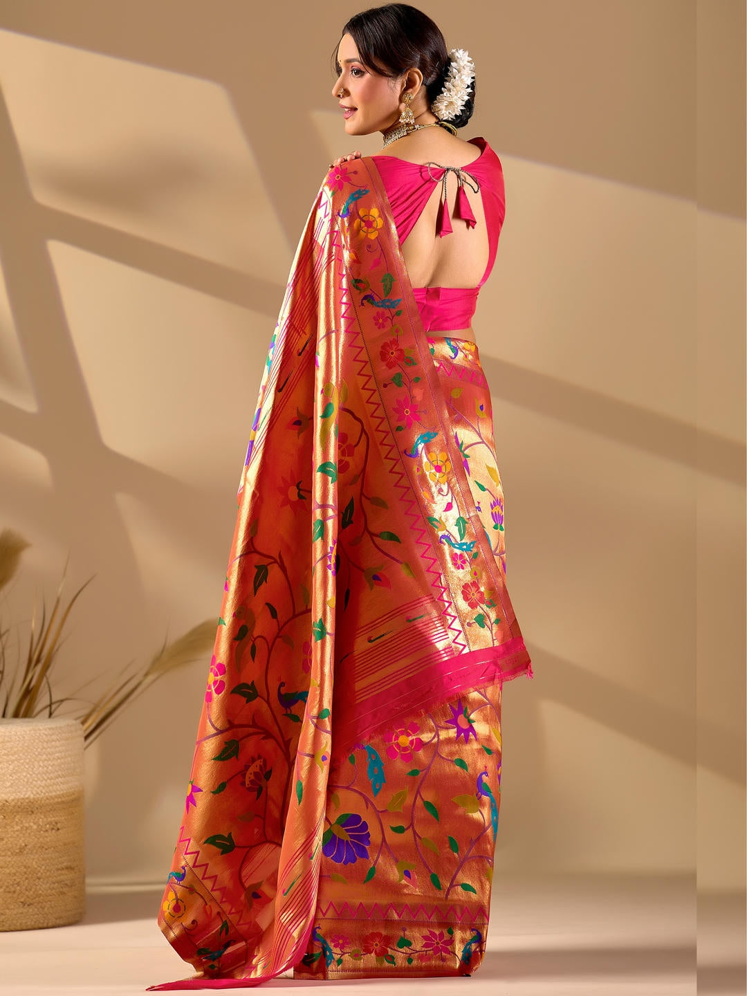 Samantha Red Gold Woven Design Premium Traditional Silk Fabric Saree With Red Unstitched Blouse Piece Featuring A Heavy Zari Border For Women Ethnic Wedding And Festive Wear