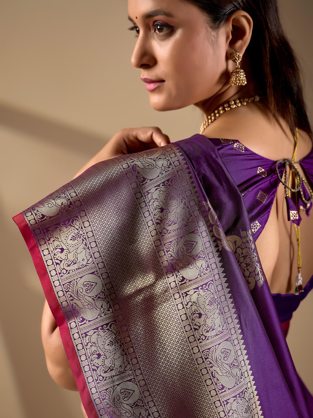 Samantha Purple Woven Design Premium Traditional Silk Fabric Saree With Purple Unstitched Blouse Piece Featuring A Heavy Zari Border For Women Ethnic Wedding And Festive Wear