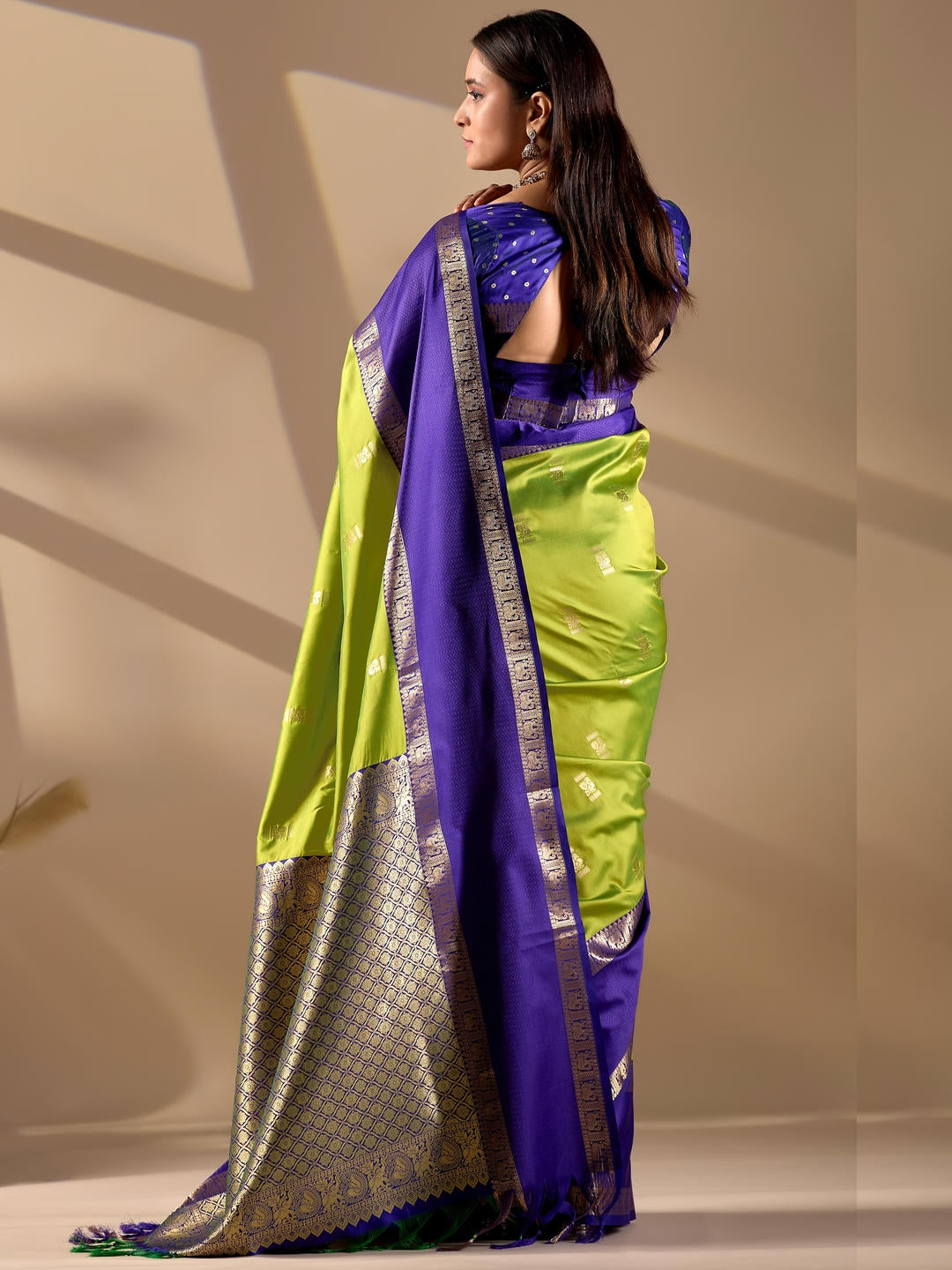 Samantha Lemon Green Woven Design Premium Traditional Silk Fabric Saree With Green Unstitched Blouse Piece Featuring A Heavy Zari Border For Women Ethnic Wedding And Festive Wear