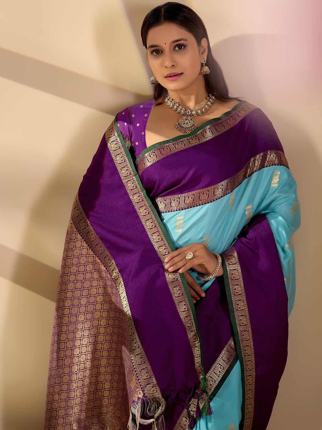 Samantha Sky Blue Woven Design Premium Traditional Silk Fabric Saree With Blue Unstitched Blouse Piece Featuring A Heavy Zari Border For Women Ethnic Wedding And Festive Wear