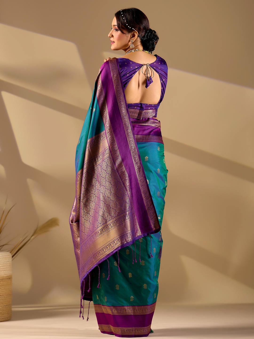 Samantha Blue Woven Design Premium Traditional Silk Fabric Saree With Blue Unstitched Blouse Piece Featuring A Heavy Zari Border For Women Ethnic Wedding And Festive Wear