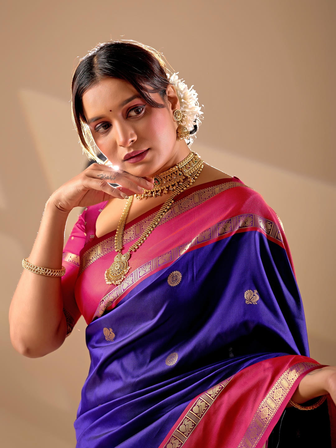 Samantha Violet Woven Design Premium Traditional Silk Fabric Saree With Violet Unstitched Blouse Piece Featuring A Heavy Zari Border For Women Ethnic Wedding And Festive Wear
