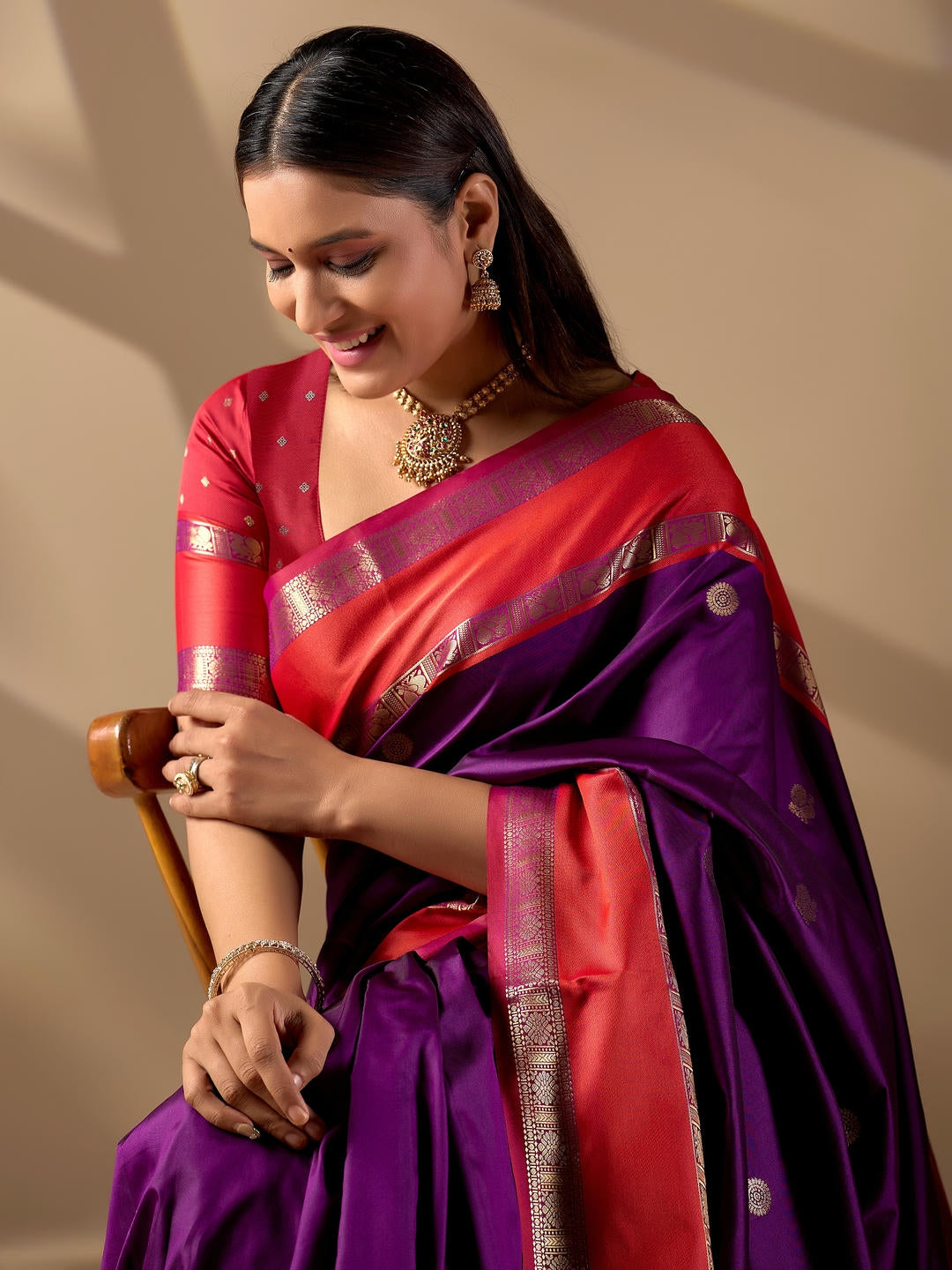 Samantha Purple Woven Design Premium Traditional Silk Fabric Saree With Purple Unstitched Blouse Piece Featuring A Heavy Zari Border For Women Ethnic Wedding And Festive Wear