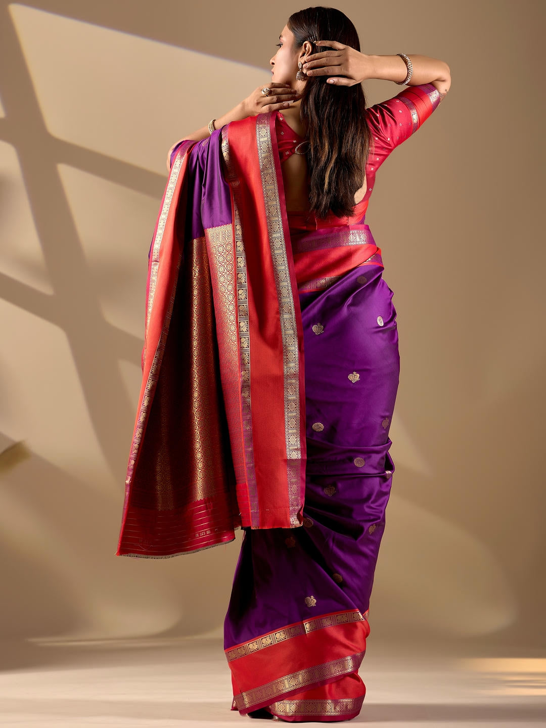 Samantha Purple Woven Design Premium Traditional Silk Fabric Saree With Purple Unstitched Blouse Piece Featuring A Heavy Zari Border For Women Ethnic Wedding And Festive Wear