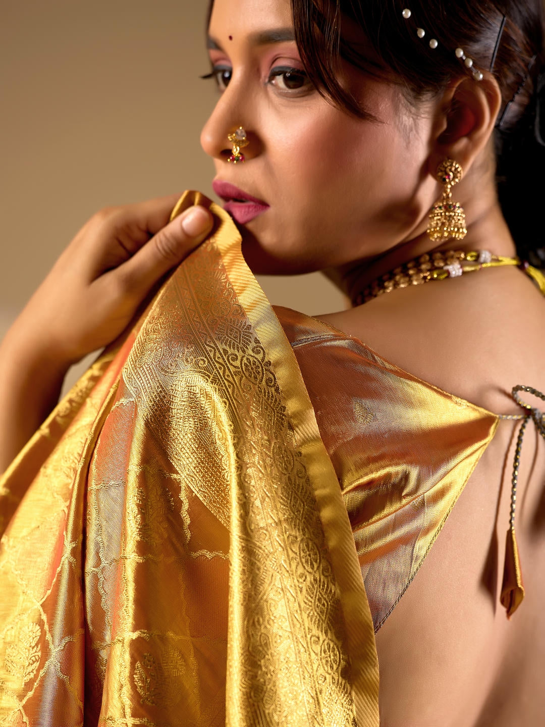 Samantha Mustard Gold Woven Design Premium Traditional Silk Fabric Saree With Yellow Unstitched Blouse Piece Featuring A Heavy Zari Border For Women Ethnic Wedding And Festive Wear