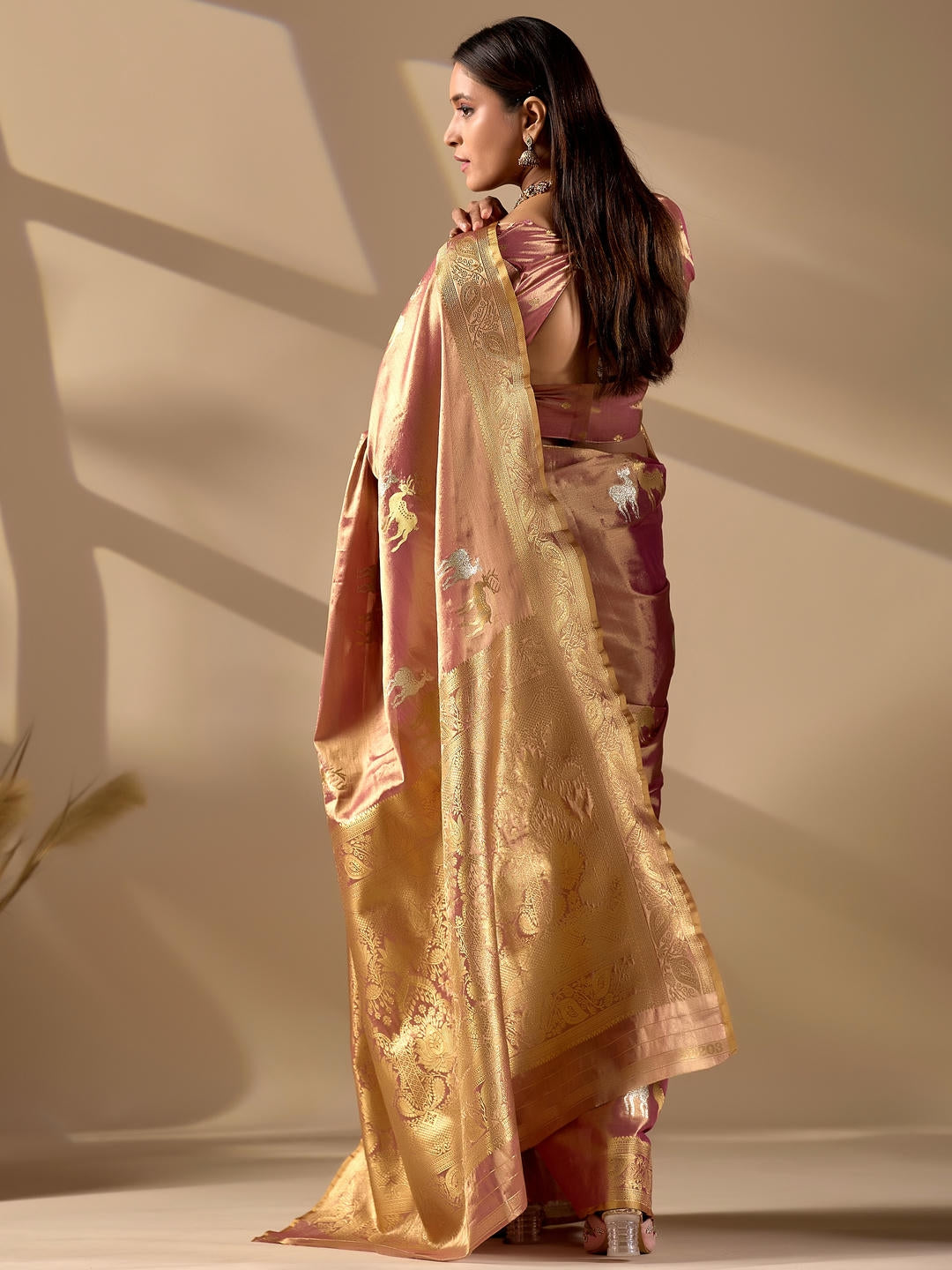 Samantha Peach Woven Design Premium Traditional Silk Fabric Saree With Peach Unstitched Blouse Piece Featuring A Heavy Zari Border For Women Ethnic Wedding And Festive Wear