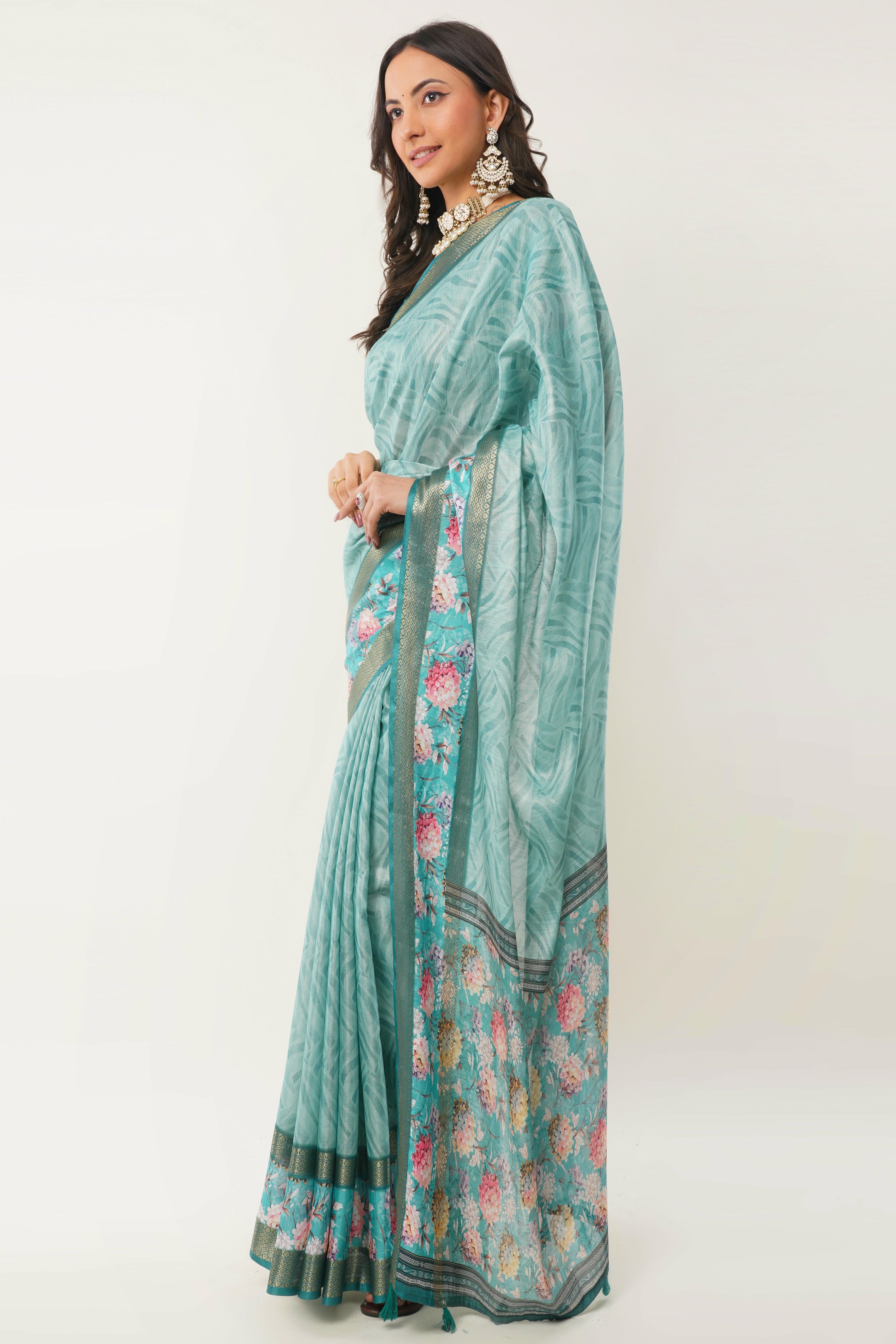Turquoise Blue Regular Wear Saree