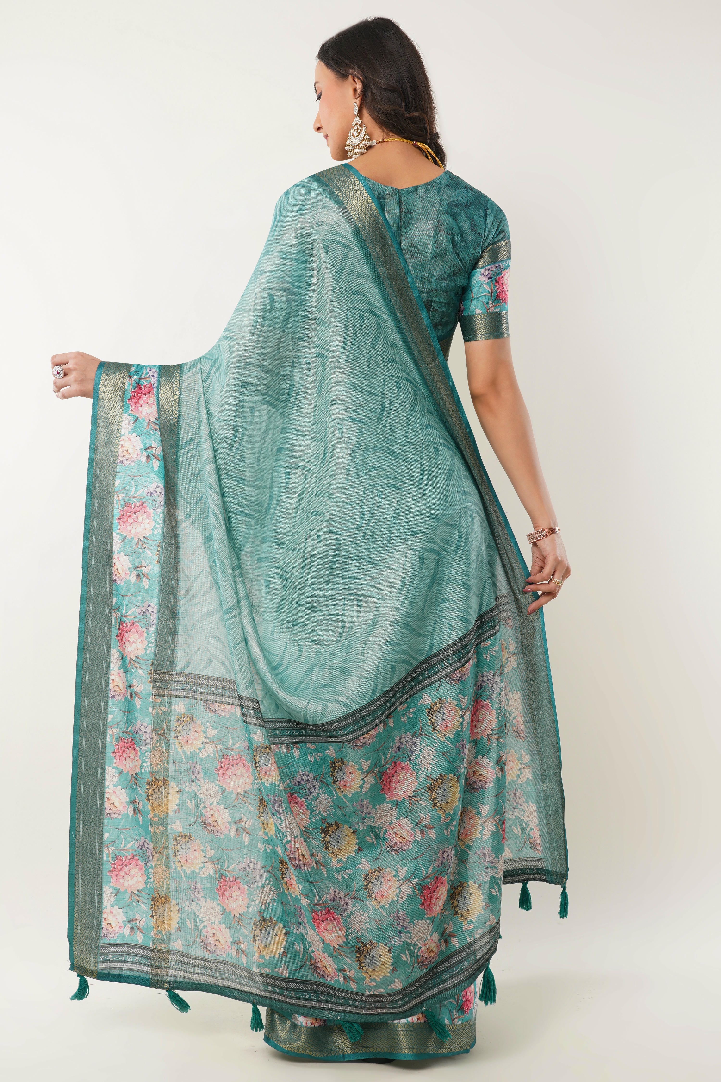 Turquoise Blue Regular Wear Saree