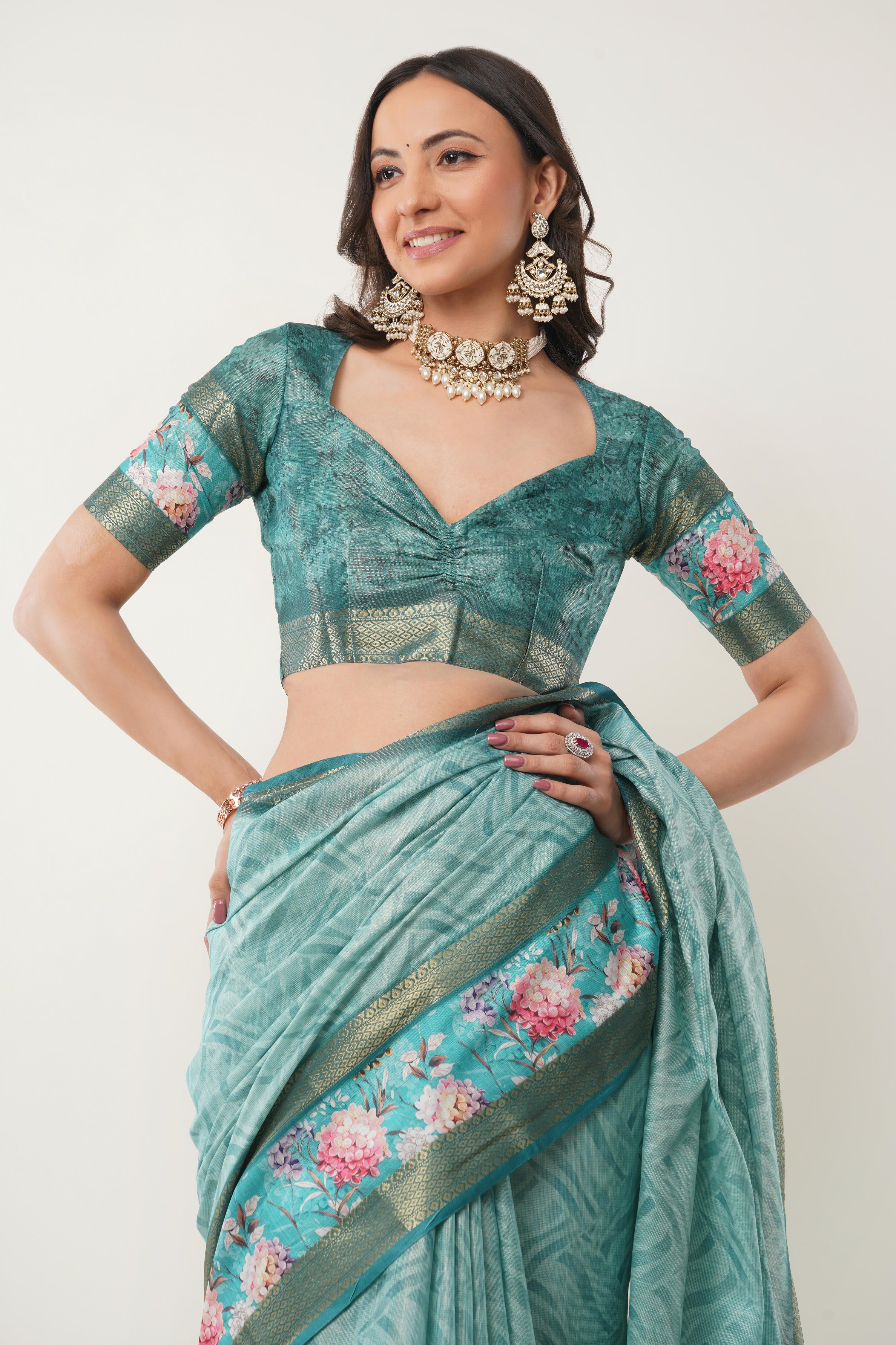 Turquoise Blue Regular Wear Saree