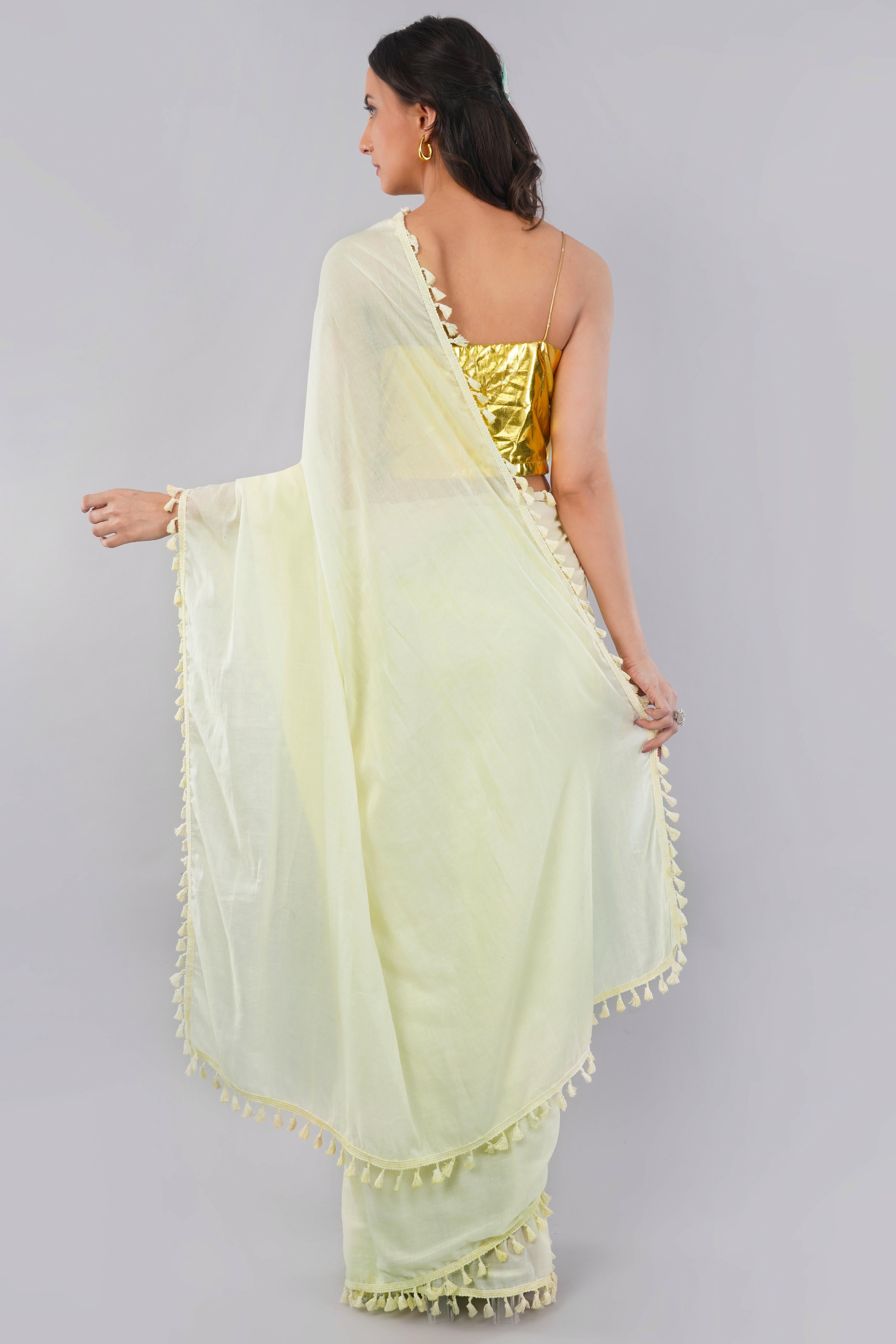 Lemon Yellow Ready-to-Wear Saree with Pocket