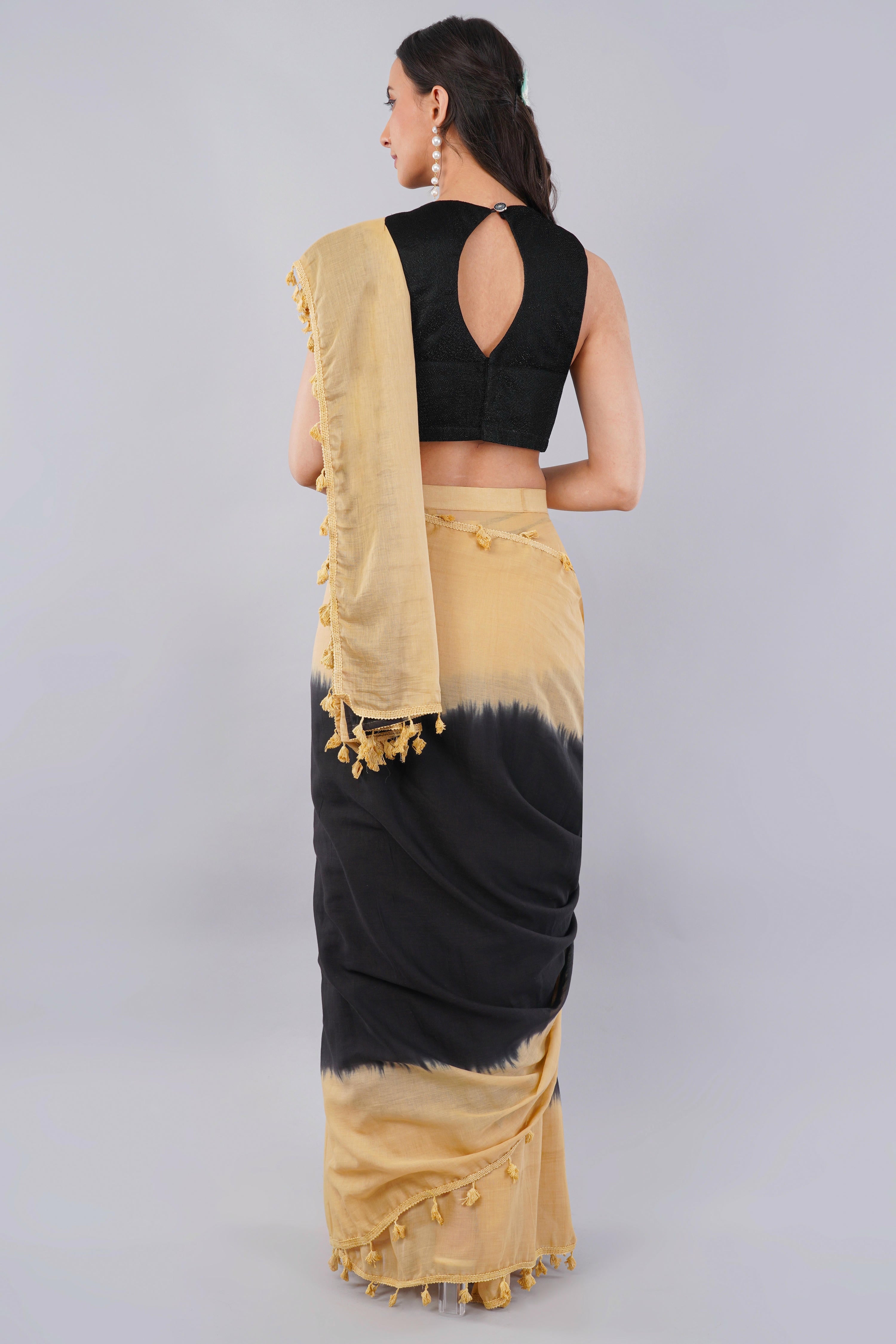 Samantha Beige & Black Ready-to-Wear Saree with Pocket