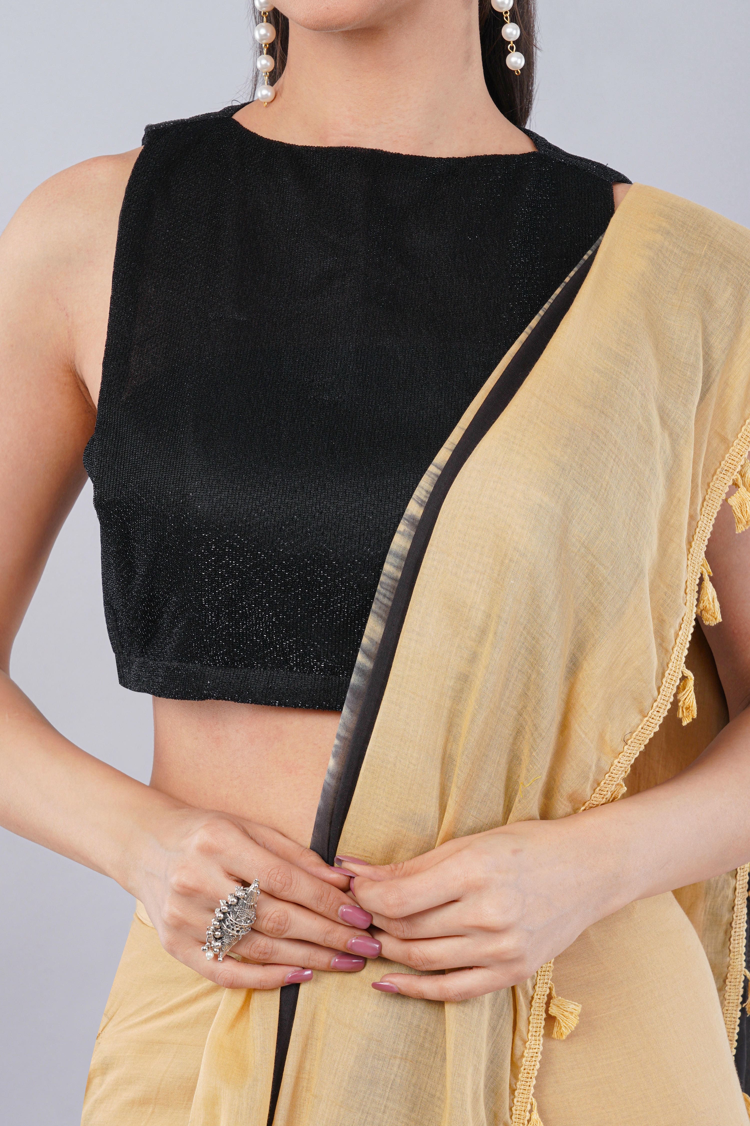 Samantha Beige & Black Ready-to-Wear Saree with Pocket