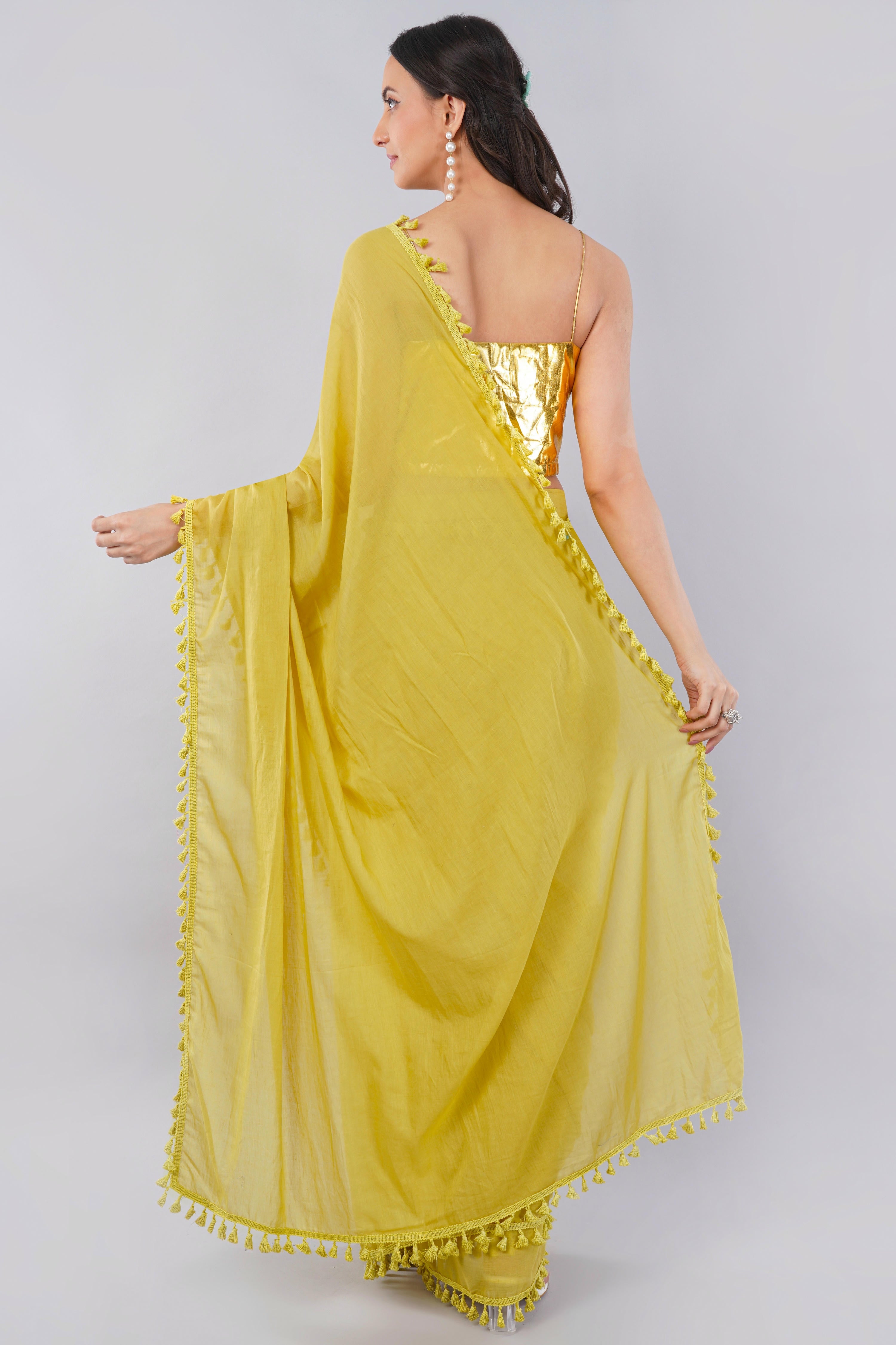 Lime Green Ready-to-Wear Saree with Pocket