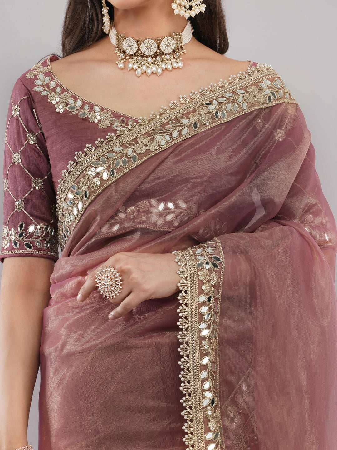 Samantha Rust Nettwill Net Saree With Elegant Embroidery And Unstitched Blouse Piece For Women Party Wear