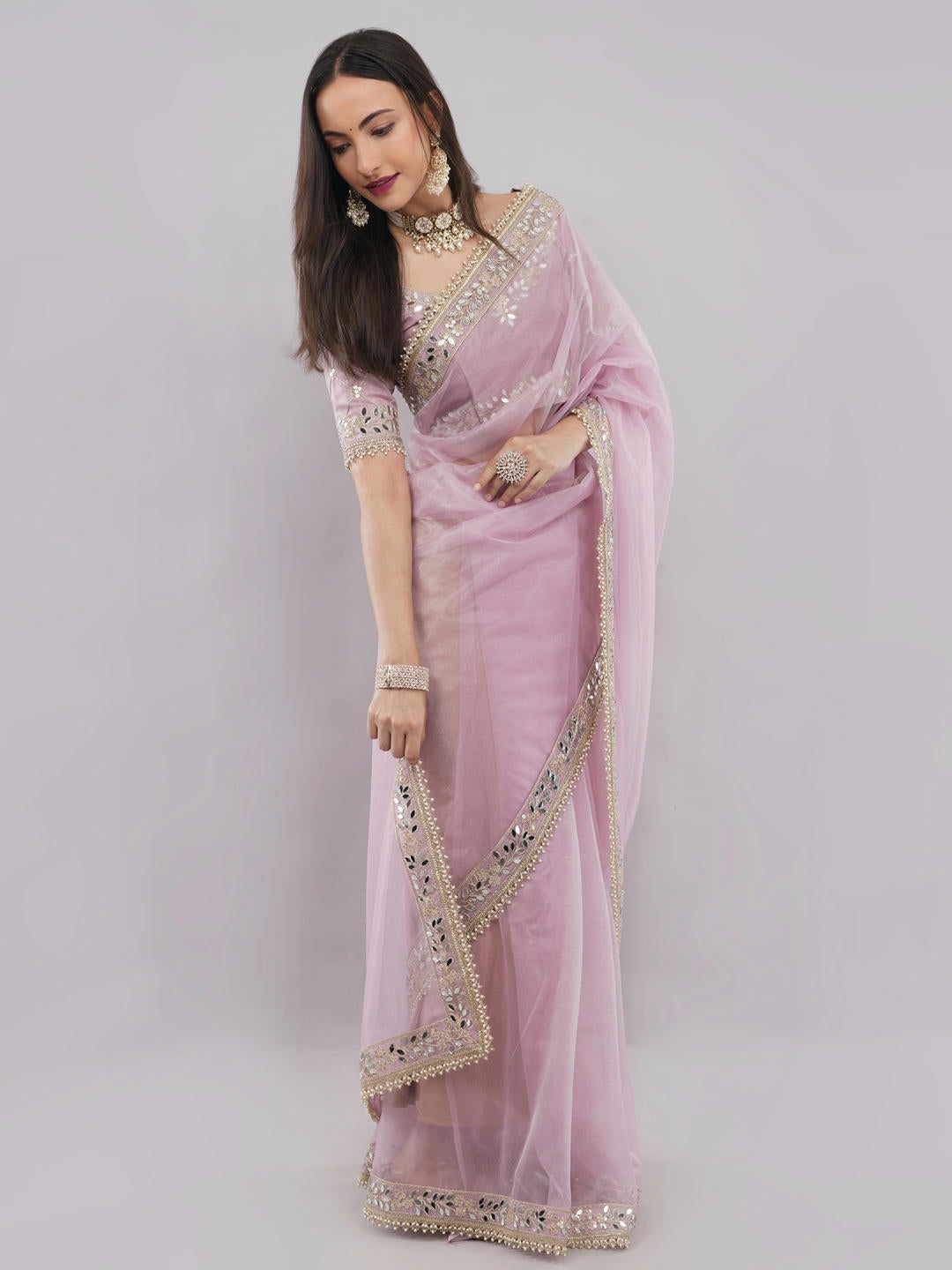 Samantha Baby Pink Nettwill Net Saree With Elegant Embroidery And Unstitched Blouse Piece For Women Party Wear