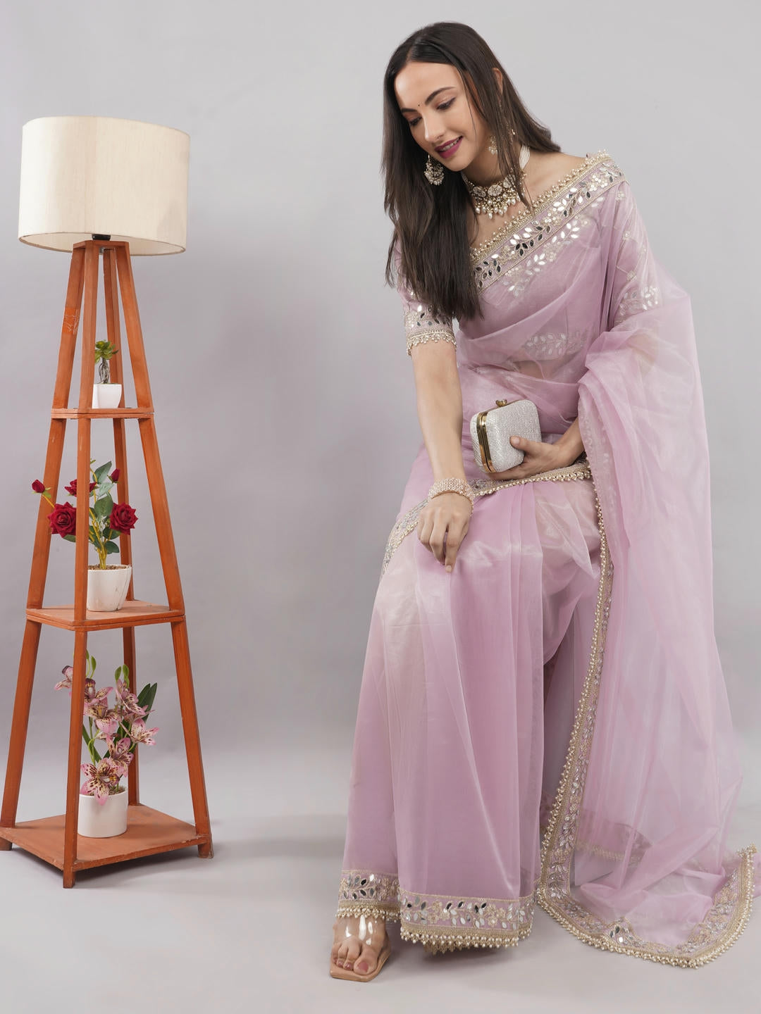 Samantha Baby Pink Nettwill Net Saree With Elegant Embroidery And Unstitched Blouse Piece For Women Party Wear