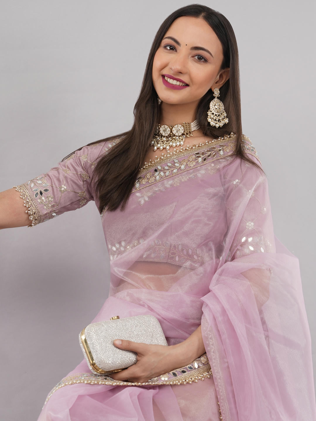 Samantha Baby Pink Nettwill Net Saree With Elegant Embroidery And Unstitched Blouse Piece For Women Party Wear