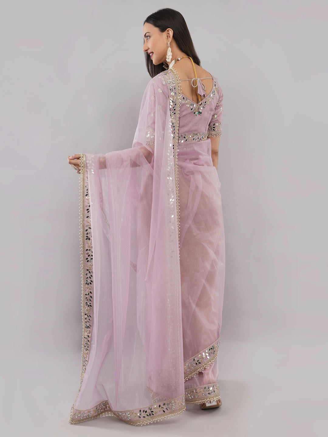 Samantha Baby Pink Nettwill Net Saree With Elegant Embroidery And Unstitched Blouse Piece For Women Party Wear