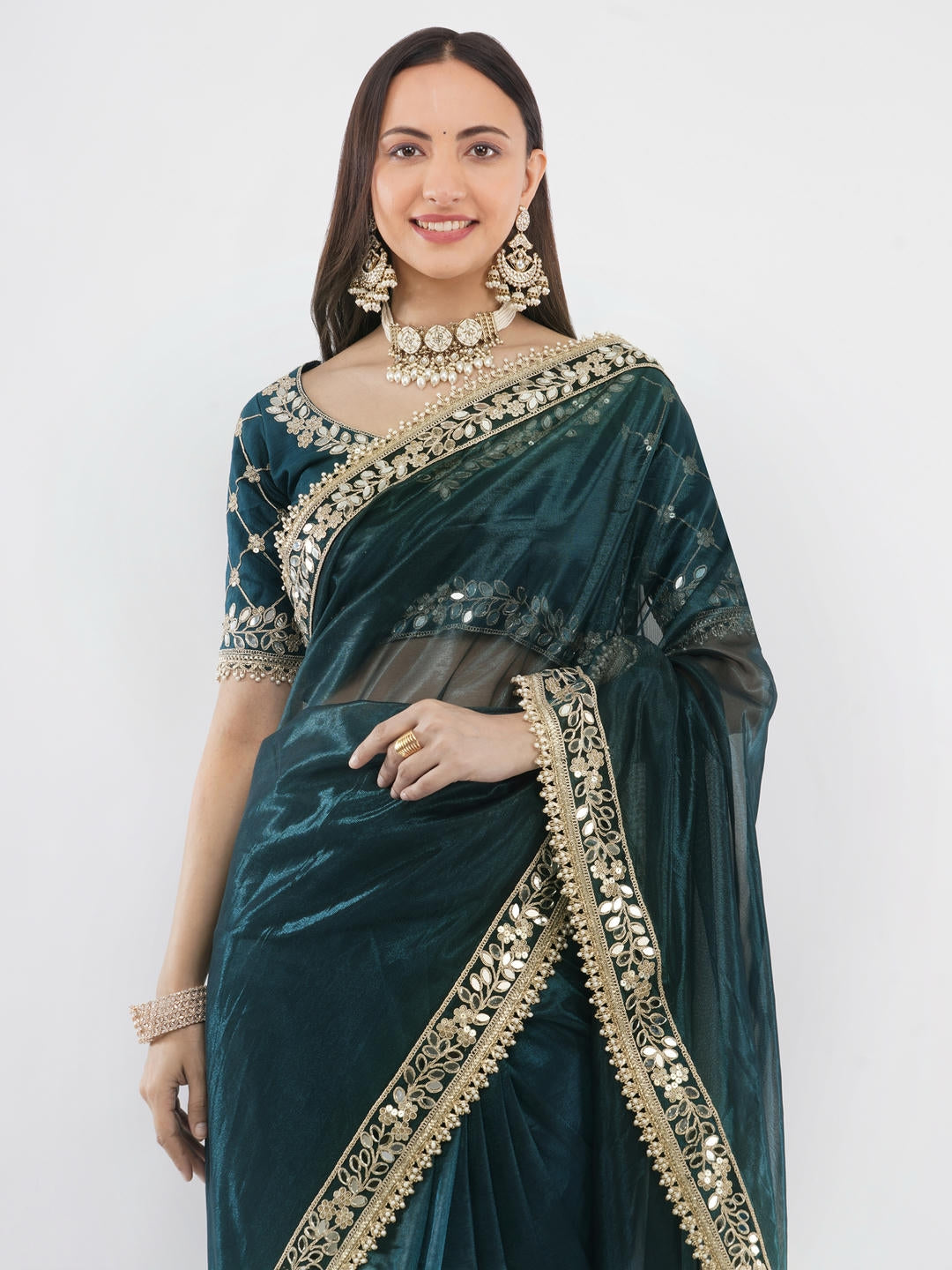 Samantha Blue Nettwill Net Saree With Elegant Embroidery And Unstitched Blouse Piece For Women Party Wear