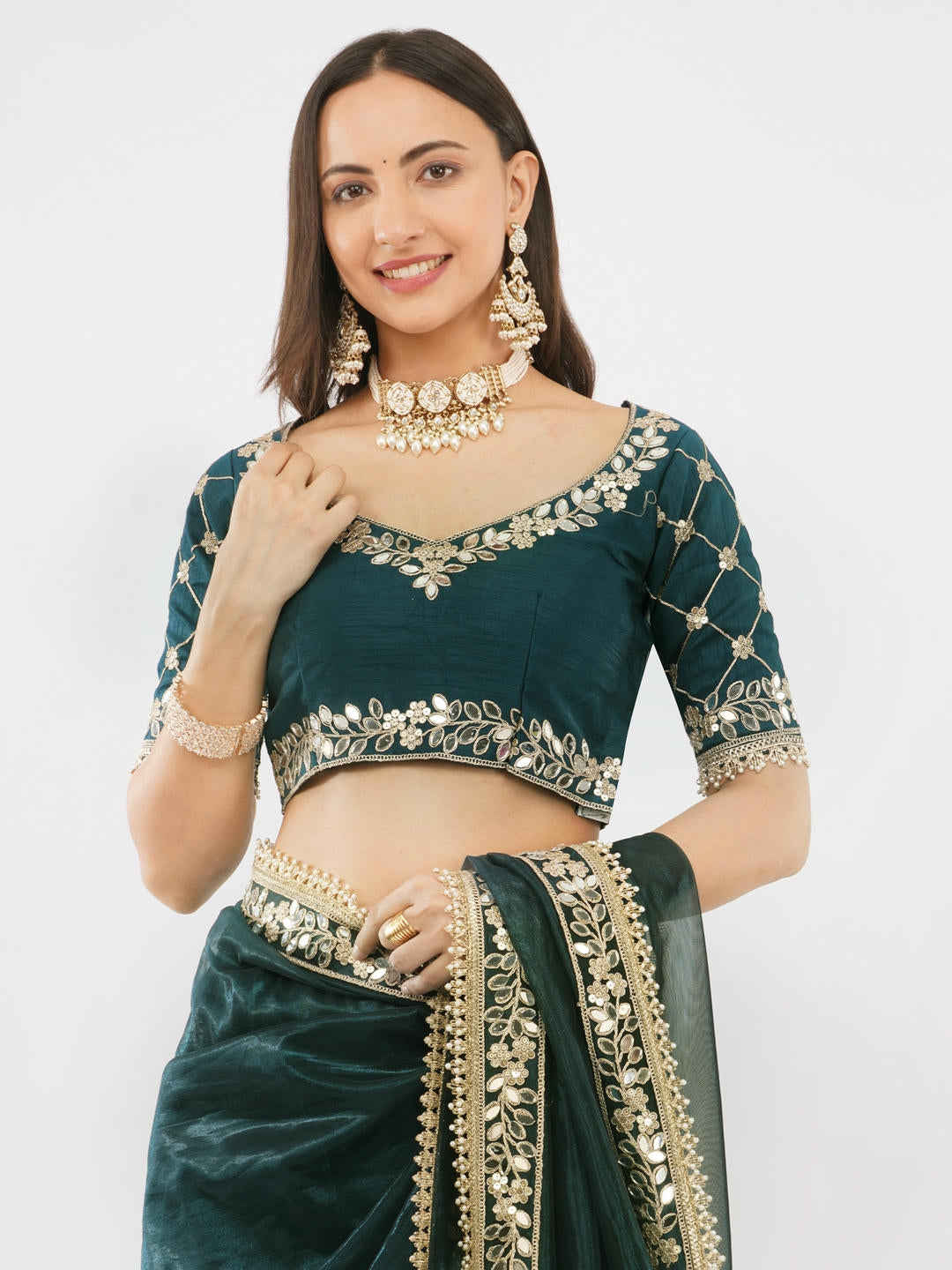 Samantha Blue Nettwill Net Saree With Elegant Embroidery And Unstitched Blouse Piece For Women Party Wear