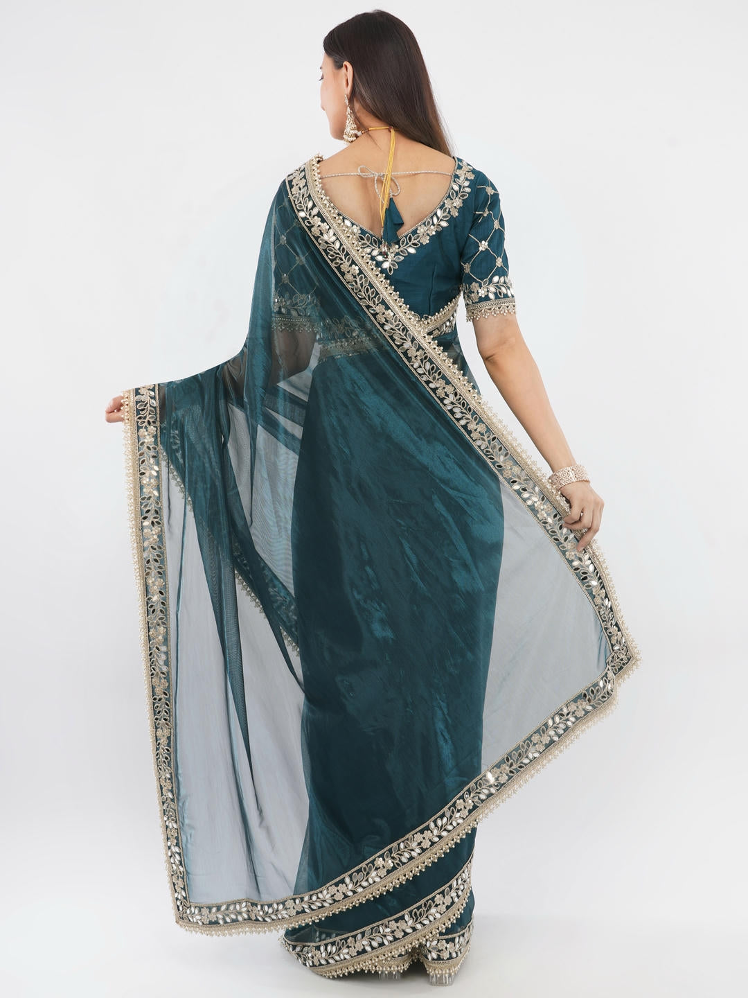 Samantha Blue Nettwill Net Saree With Elegant Embroidery And Unstitched Blouse Piece For Women Party Wear