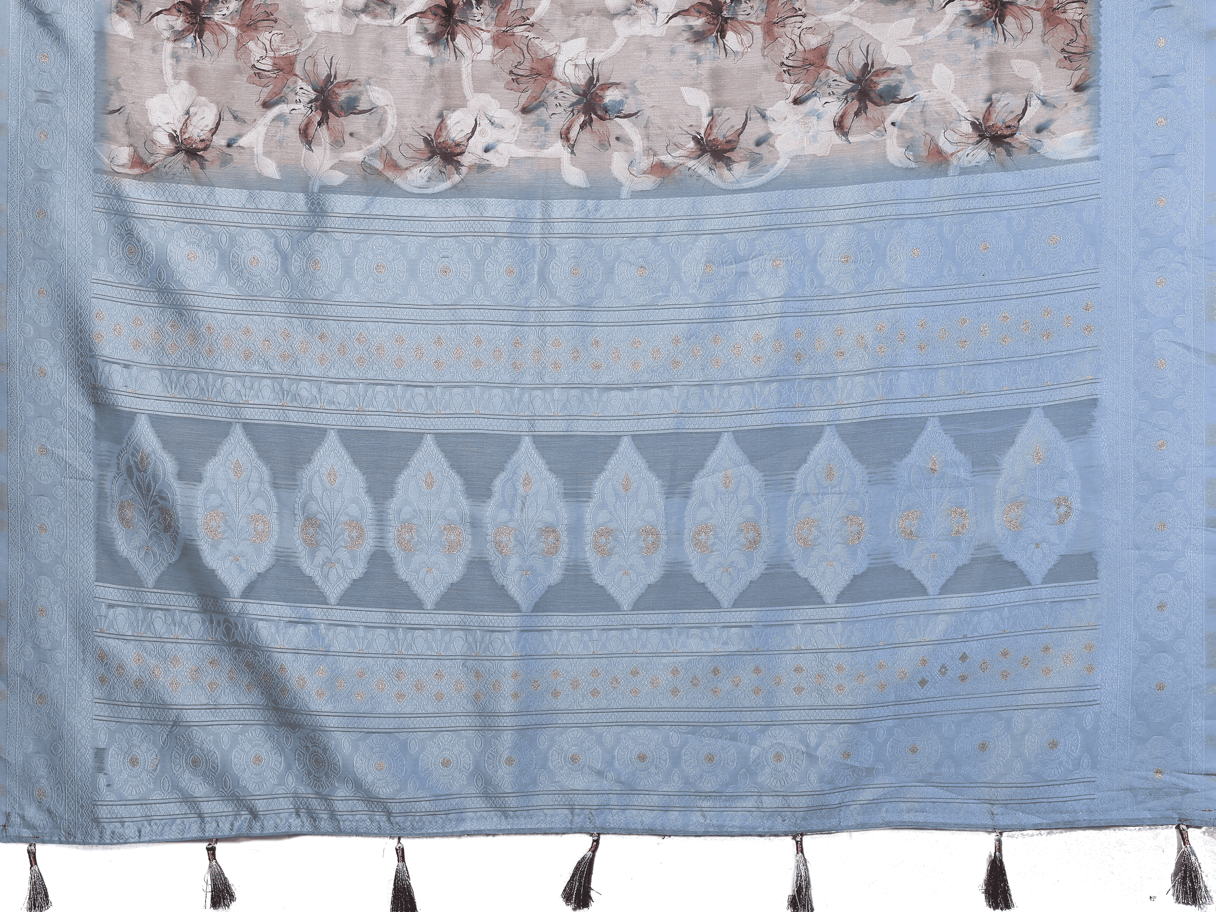 Semi-Sheer Floral Print Saree with Woven Zari Border