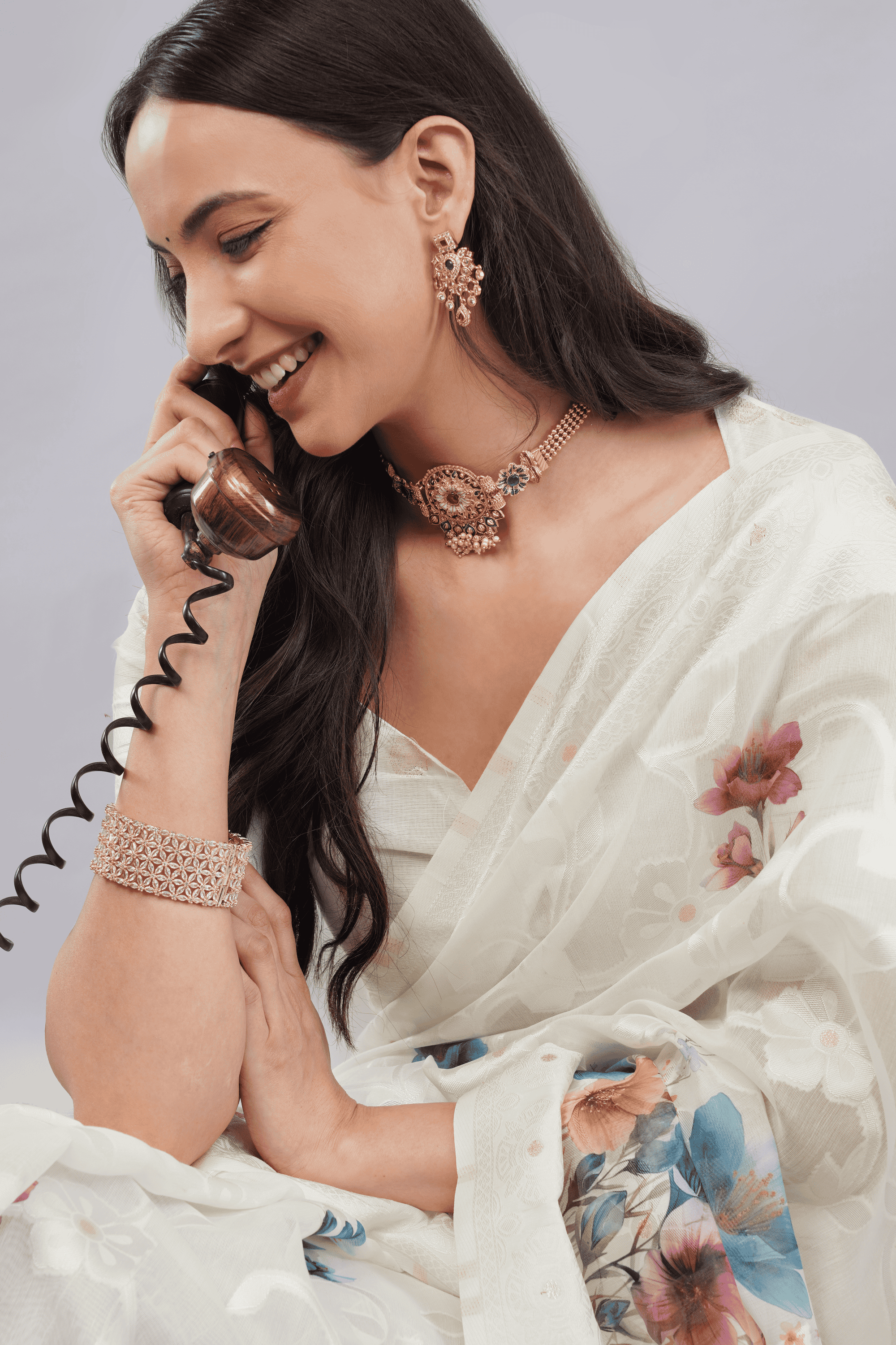 Samantha Off White Large Floral Printed Chanderi Saree with Self-Woven Pallu