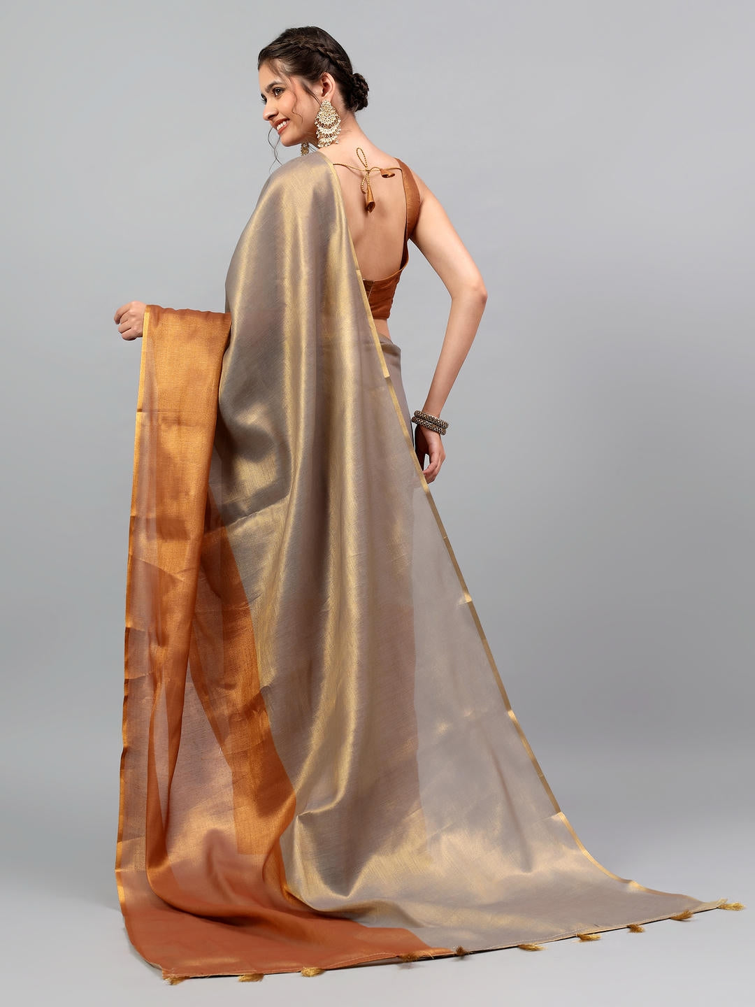 Samantha Brown Ready To Wear One Minute Polyester Erode Zari Saree With Pre Stitched Pleats And Unstitched Blouse Piece For Women Party Wear