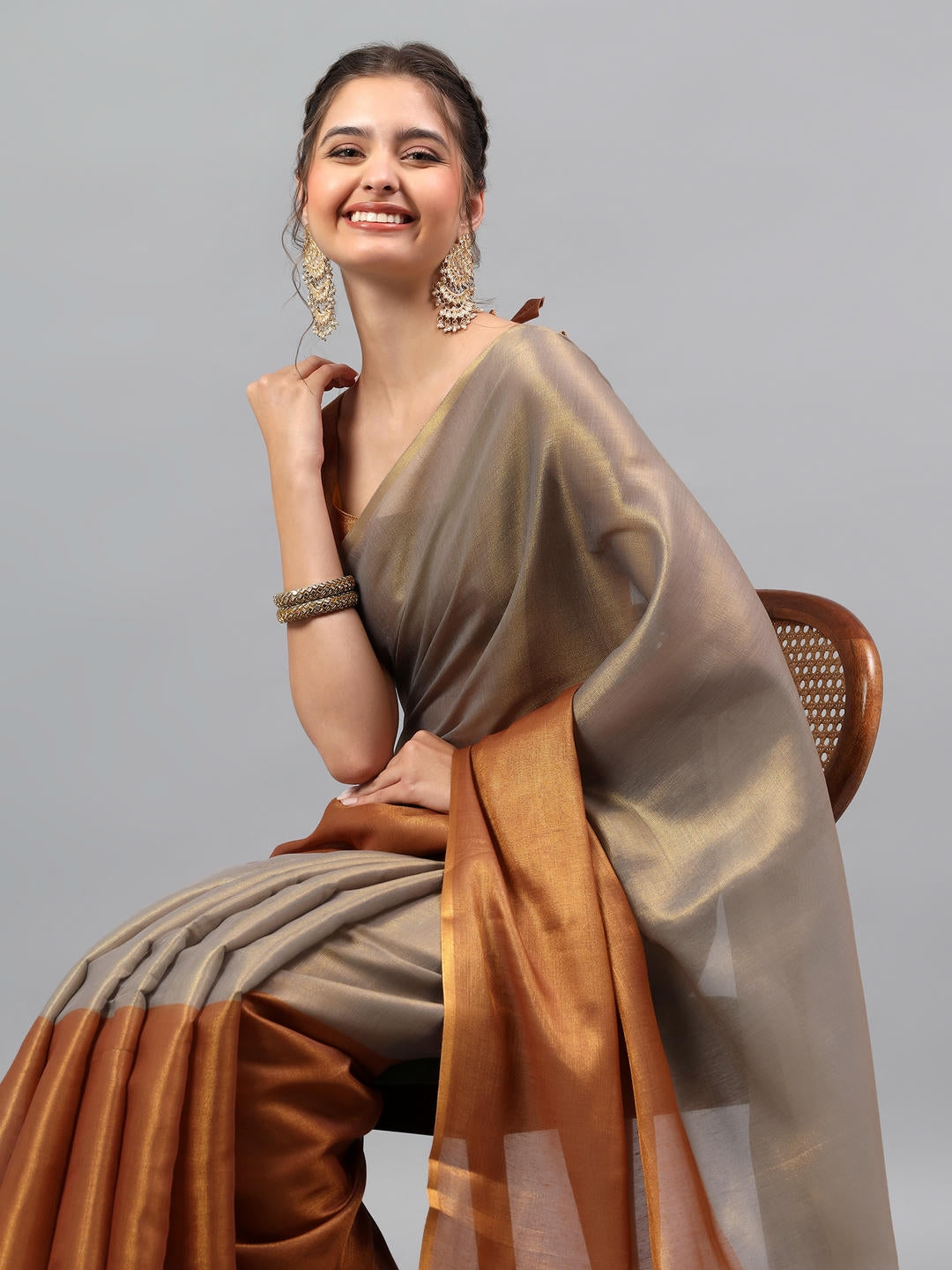 Samantha Brown Ready To Wear One Minute Polyester Erode Zari Saree With Pre Stitched Pleats And Unstitched Blouse Piece For Women Party Wear