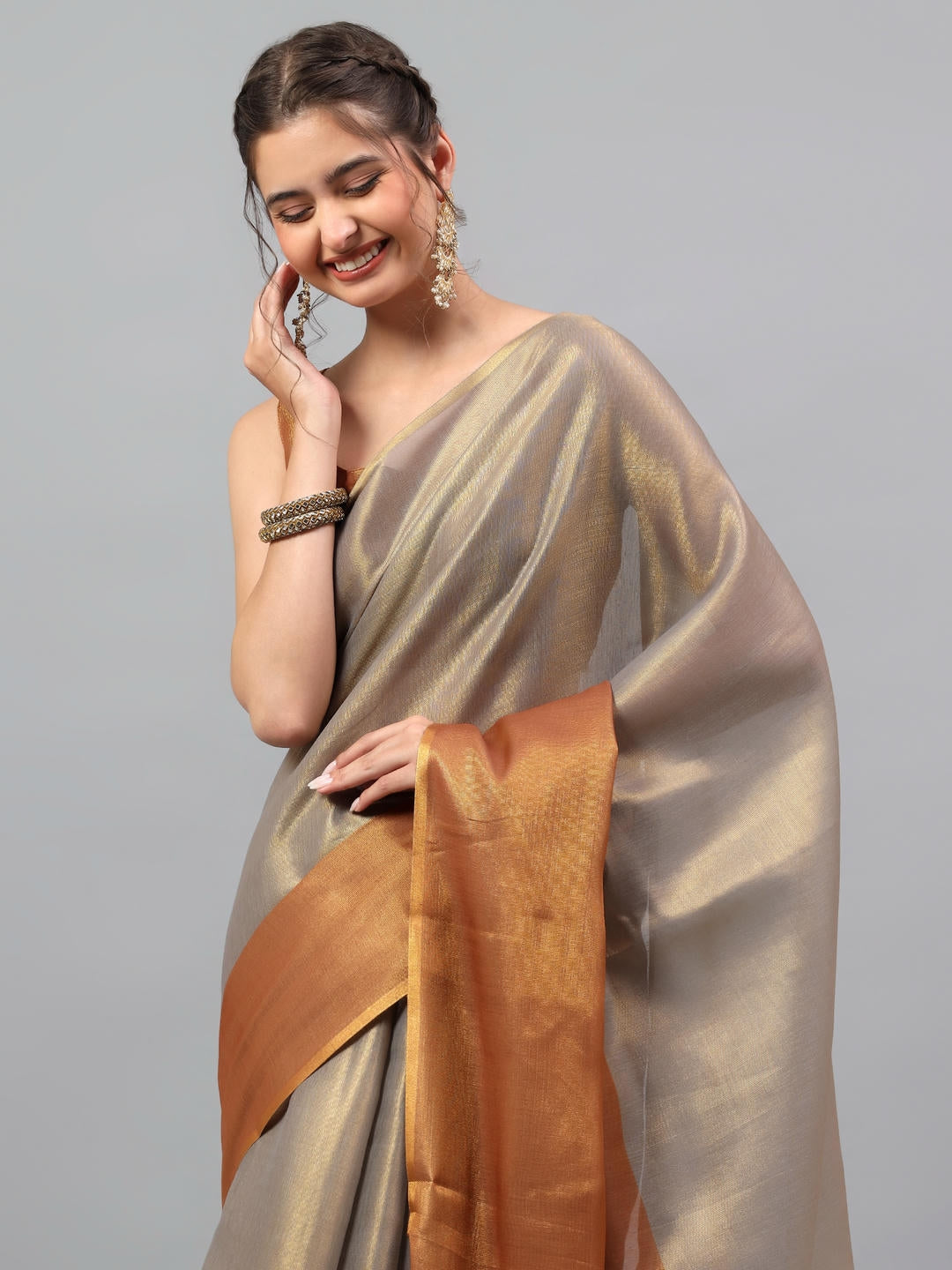 Samantha Brown Ready To Wear One Minute Polyester Erode Zari Saree With Pre Stitched Pleats And Unstitched Blouse Piece For Women Party Wear