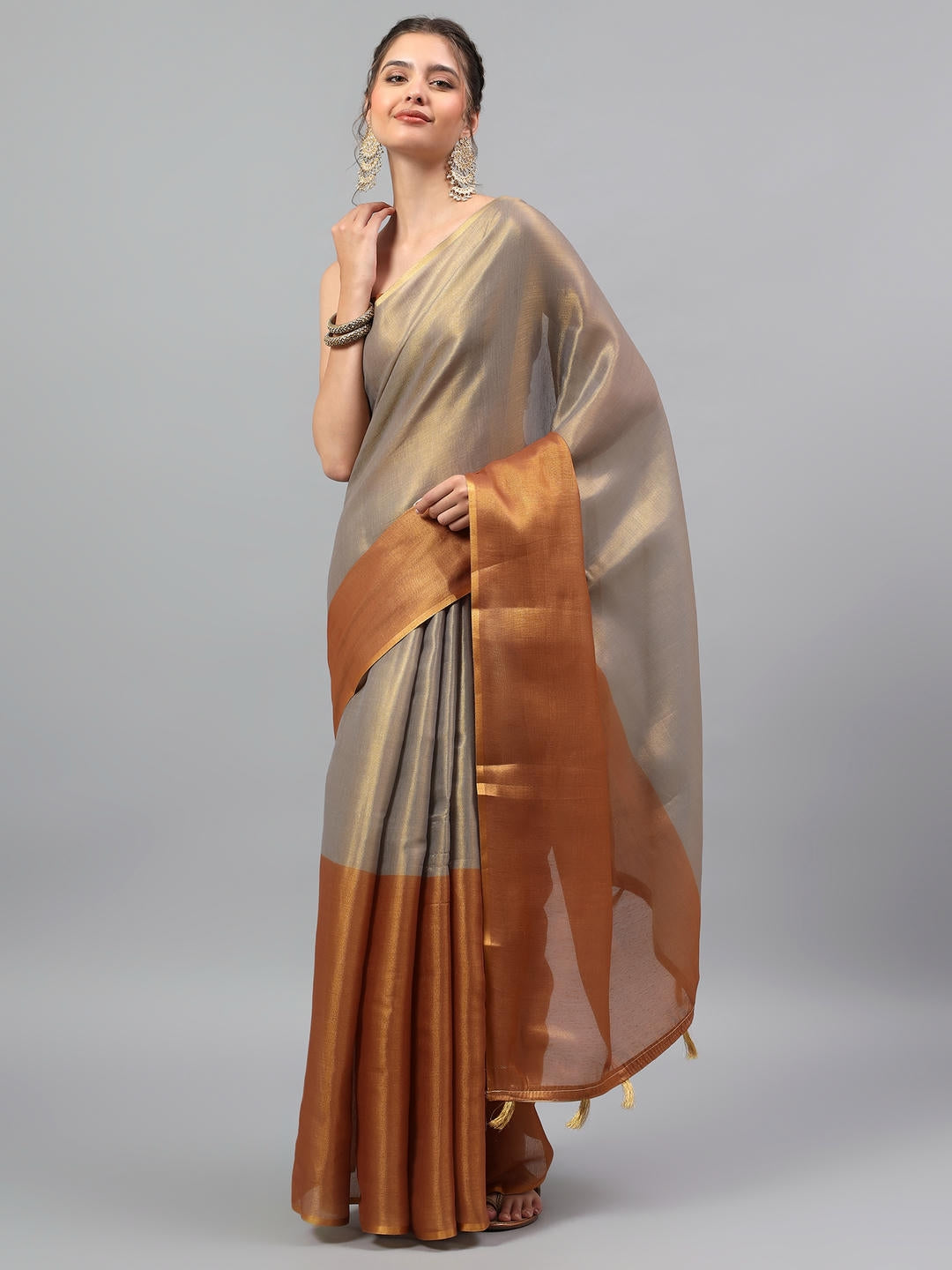Samantha Brown Ready To Wear One Minute Polyester Erode Zari Saree With Pre Stitched Pleats And Unstitched Blouse Piece For Women Party Wear