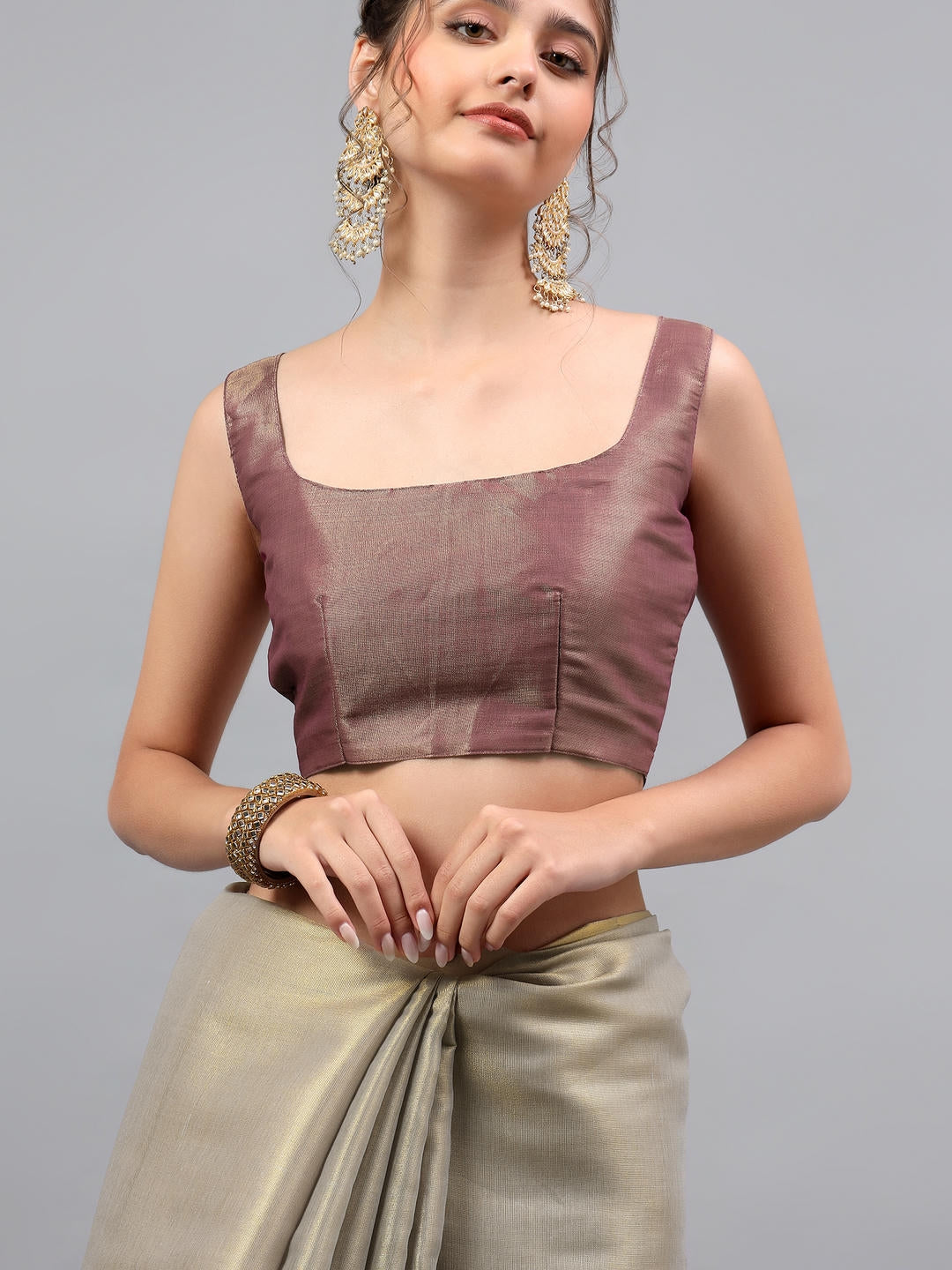 Samantha Maroon And Cream Dual Tone Ready To Wear One Minute Polyester Erode Zari Saree With Pre Stitched Pleats And Unstitched Blouse Piece For Women Party Wear