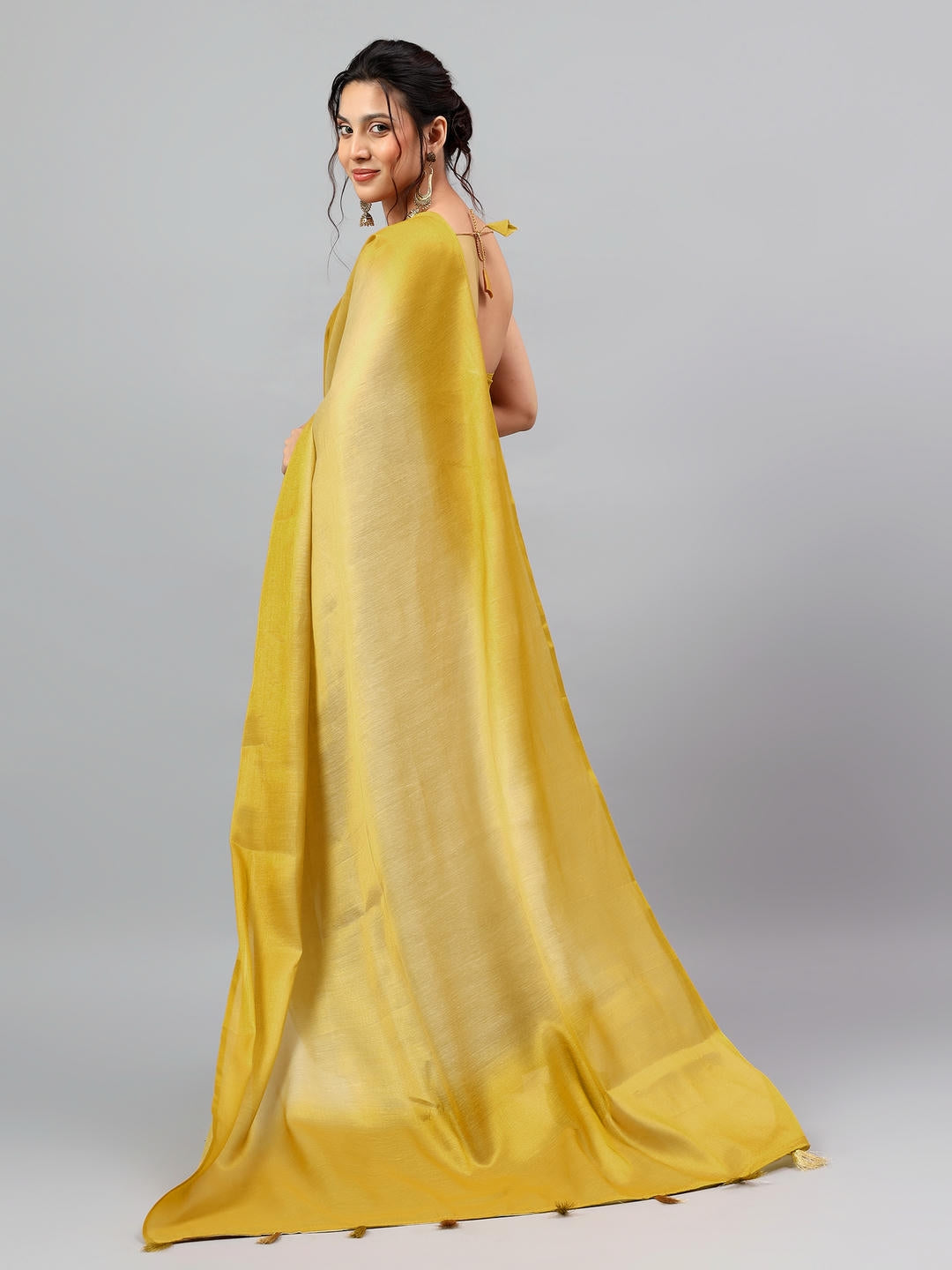 Samantha Gold Ombre Ready To Wear One Minute Polyester Erode Zari Saree With Pre Stitched Pleats And Unstitched Blouse Piece For Women Party Wear