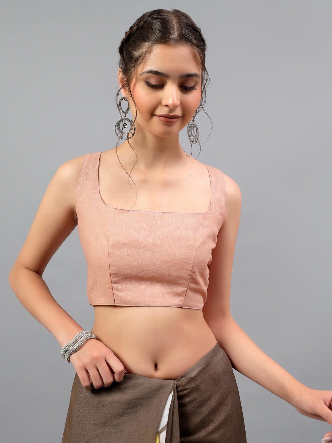 Samantha Brown Ready To Wear One Minute Linen Fabric Saree With Pre Stitched Pleats And Unstitched Blouse Piece Featuring Silver Zari Border For Women Ethnic Wear
