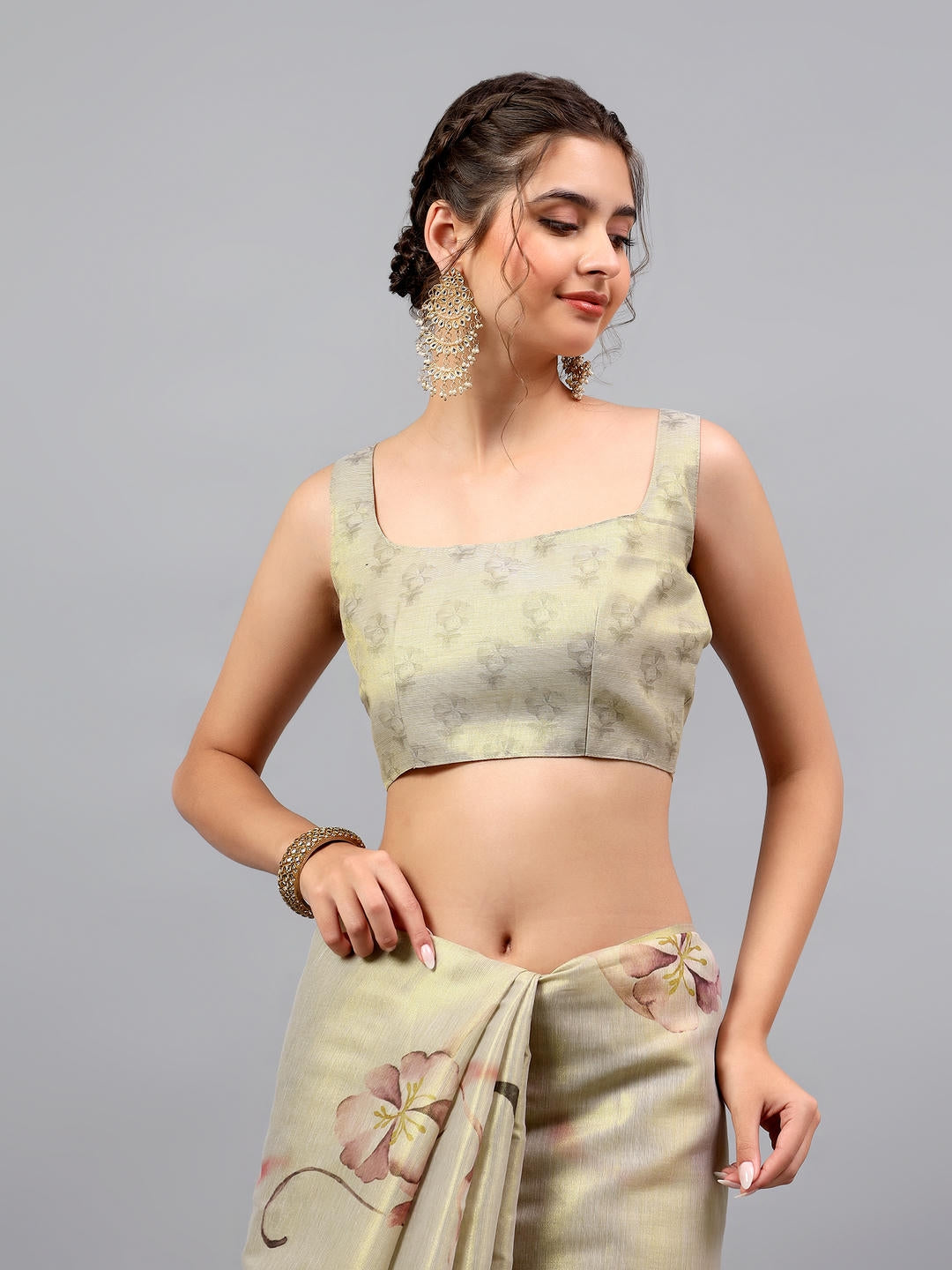Samantha Beige Gold Ready To Wear One Minute Polyester Erode Zari Saree With Pre Stitched Pleats And Unstitched Blouse Piece For Women Party Wear