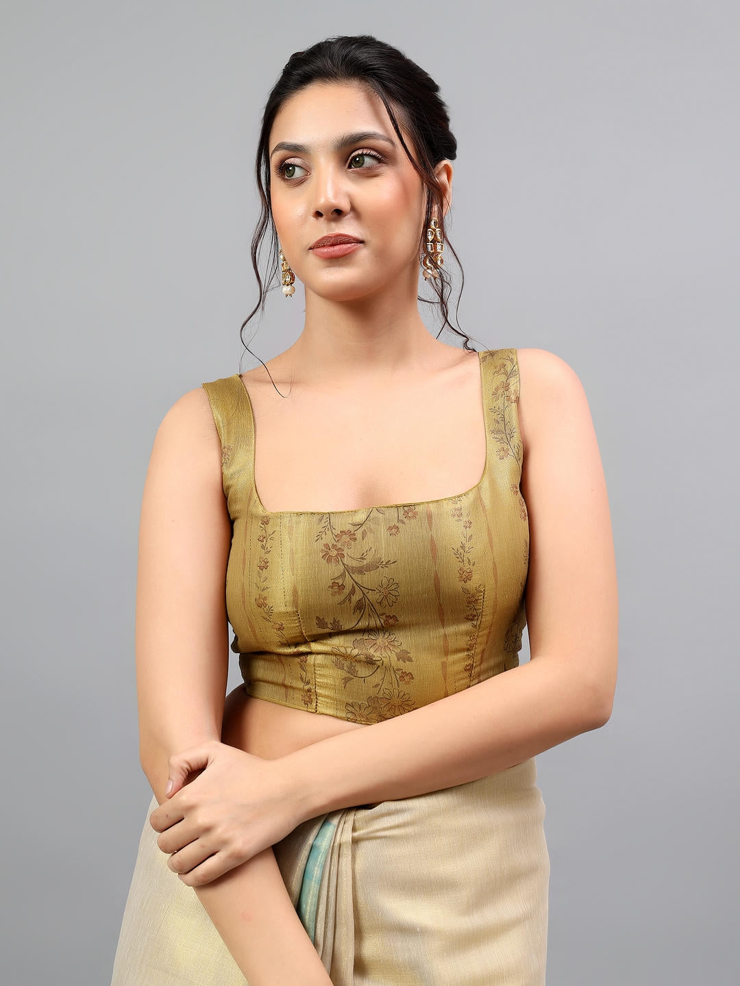 Samantha Beige Ready To Wear One Minute Polyester Erode Zari Saree With Pre Stitched Pleats And Unstitched Blouse Piece For Women Party Wear
