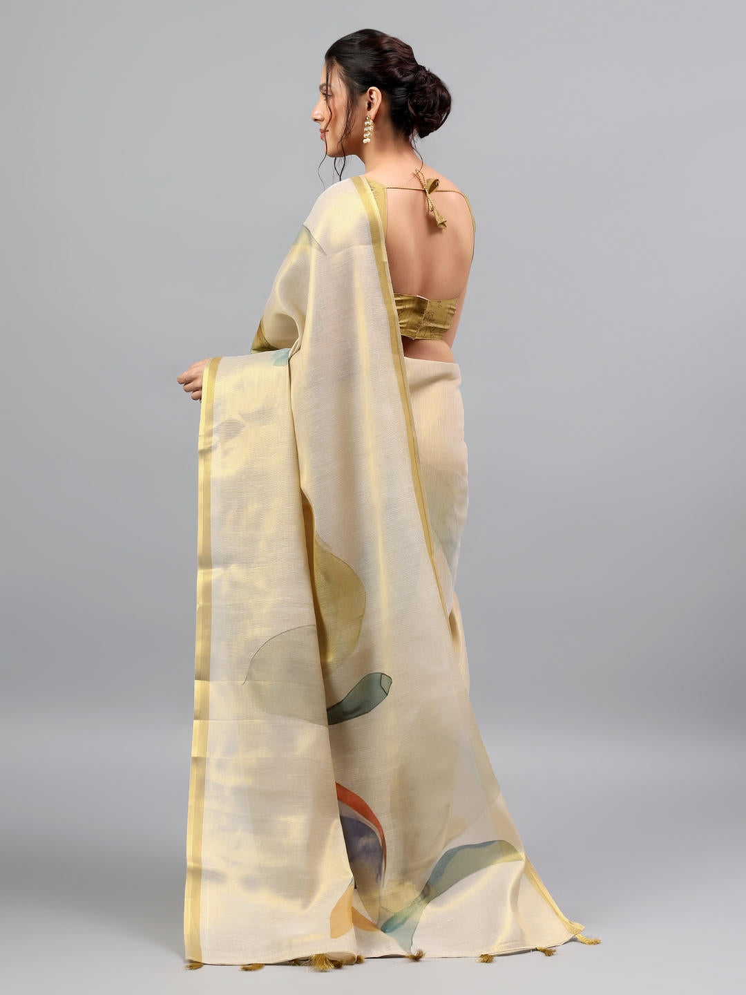 Samantha Beige Ready To Wear One Minute Polyester Erode Zari Saree With Pre Stitched Pleats And Unstitched Blouse Piece For Women Party Wear