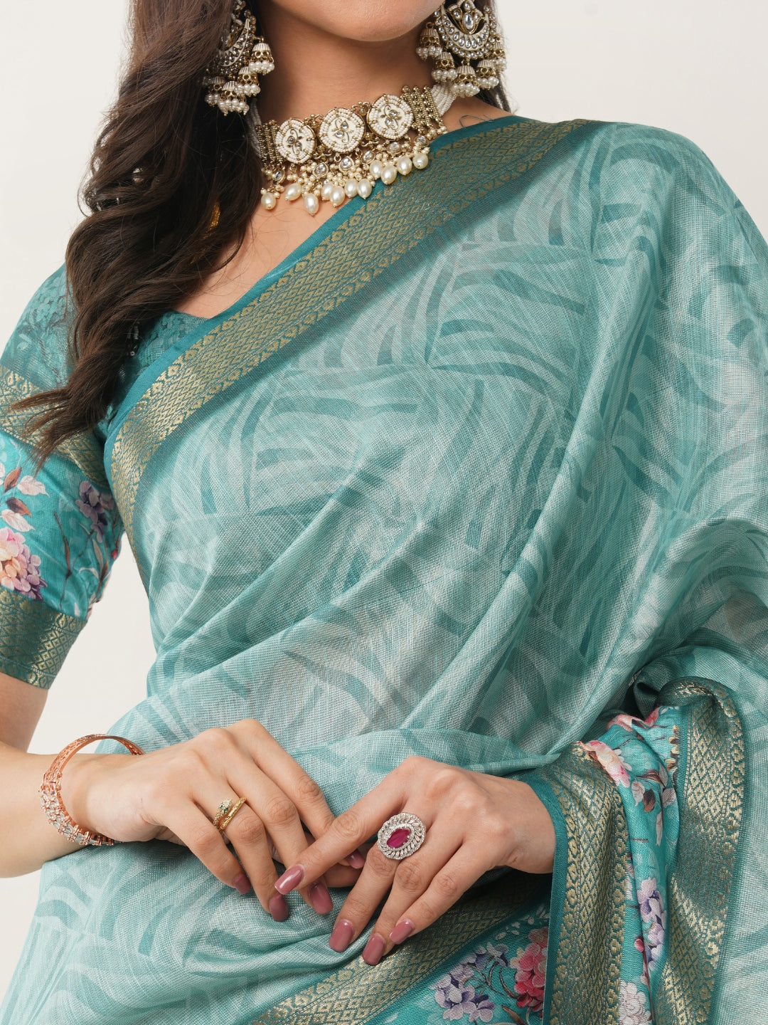 Turquoise Blue Regular Wear Saree