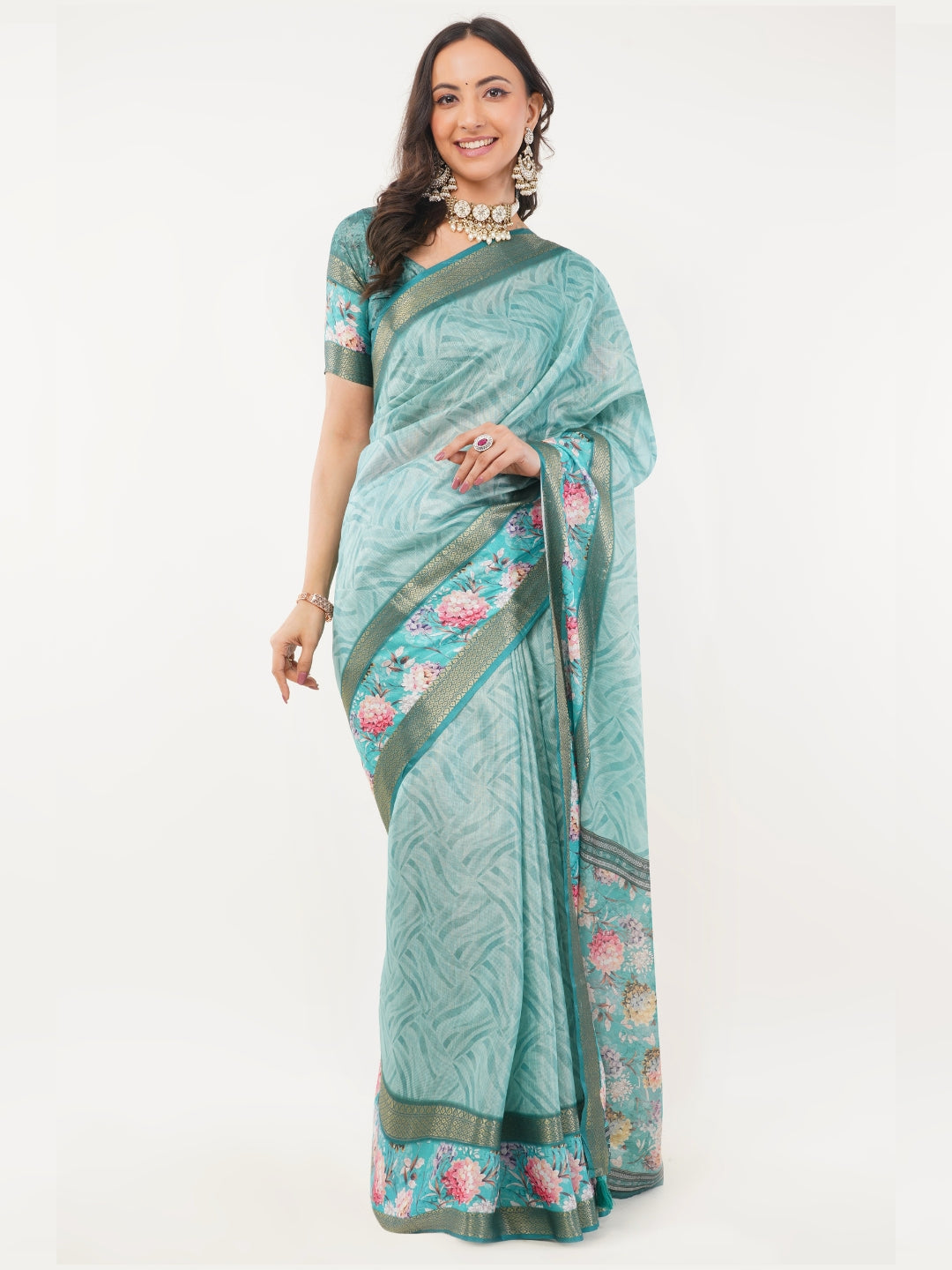Turquoise Blue Regular Wear Saree