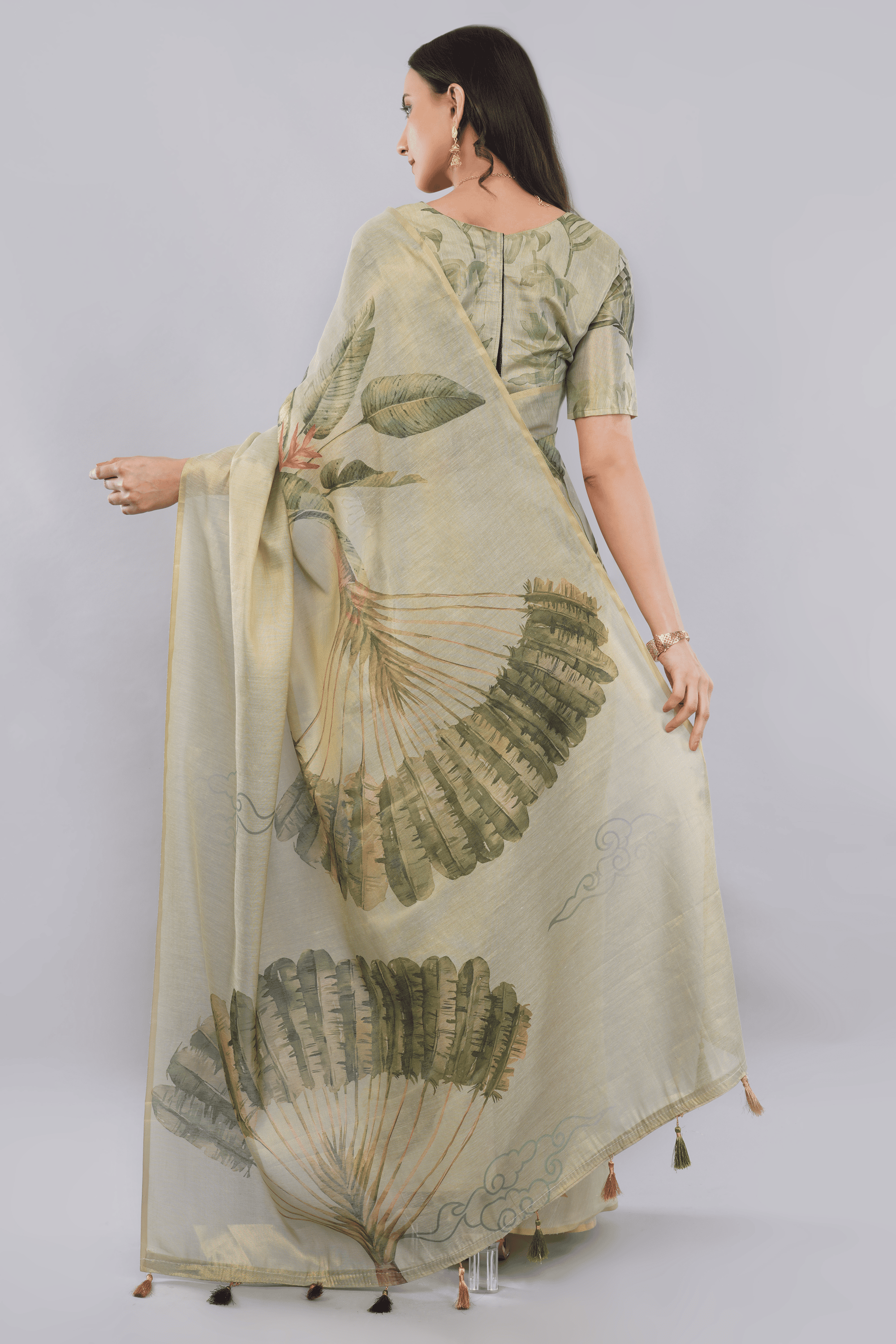 Samantha Off White Multigreen Rose Botanical Erode Zari Saree