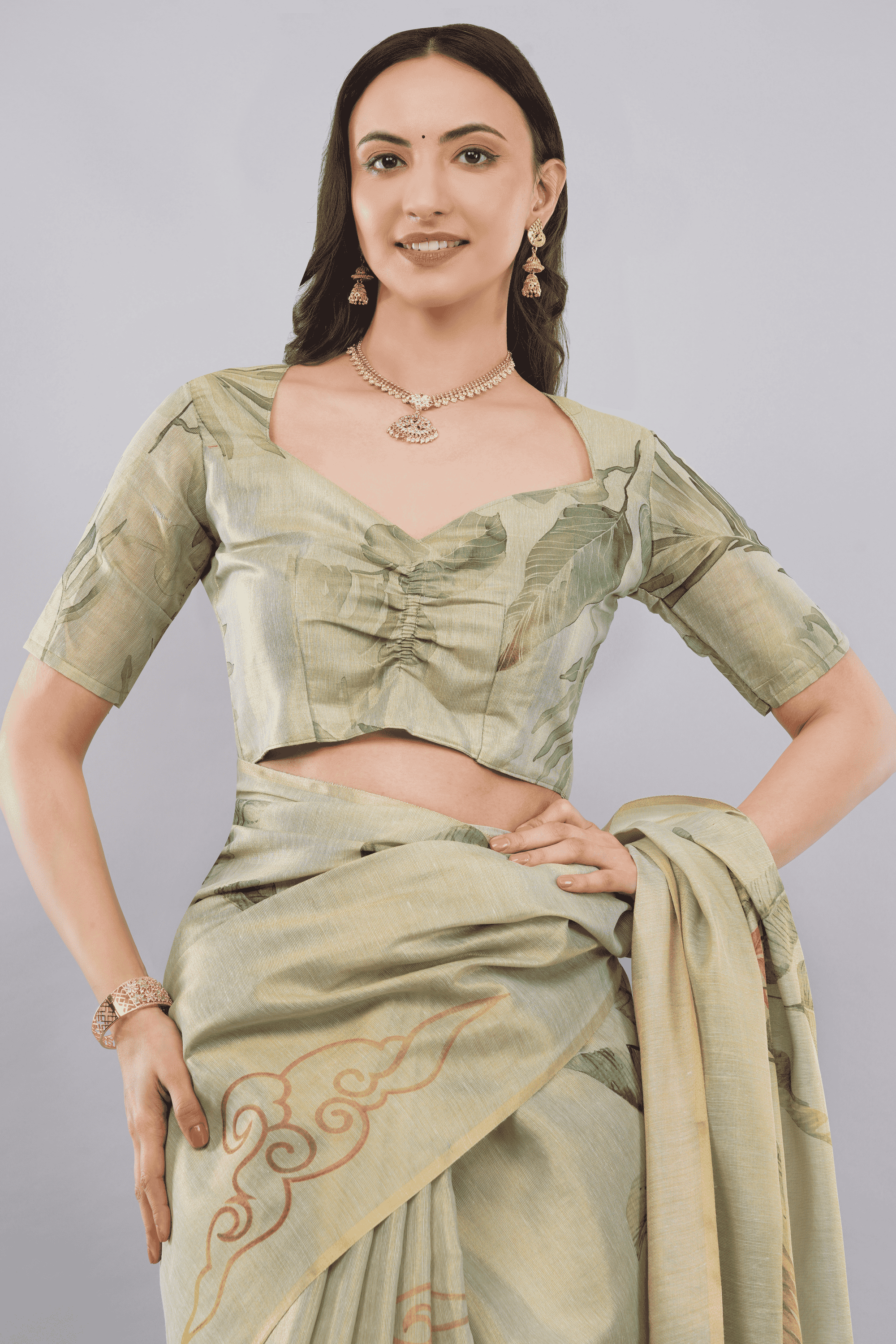 Samantha Off White Multigreen Rose Botanical Erode Zari Saree