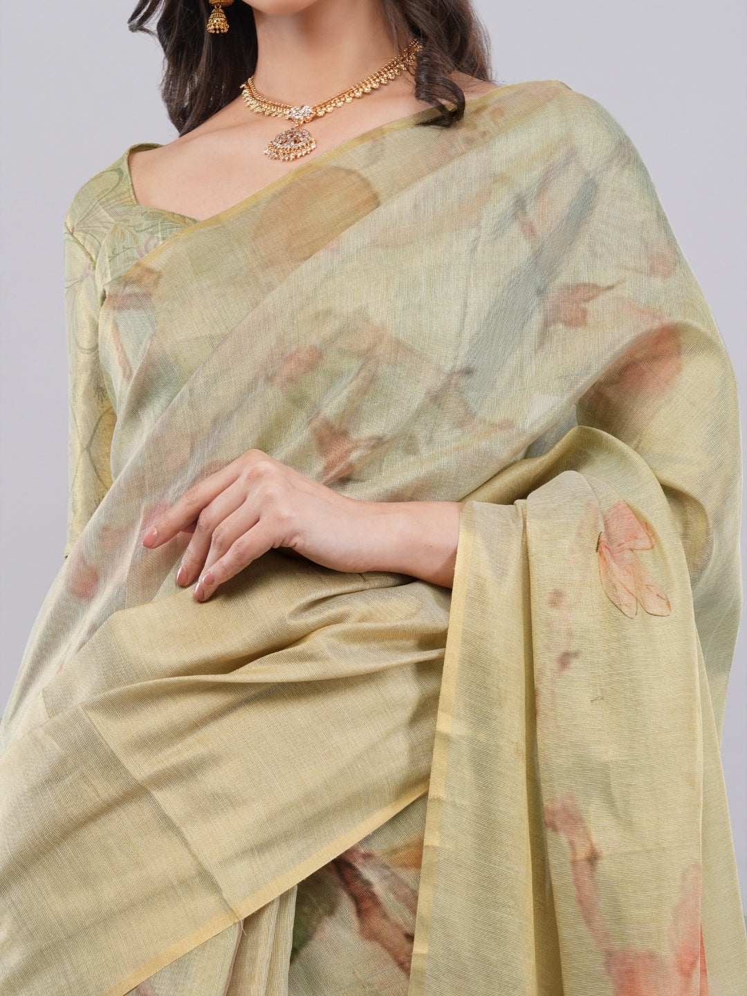 Samantha Off White Green Rose Botanical Erode Zari Saree