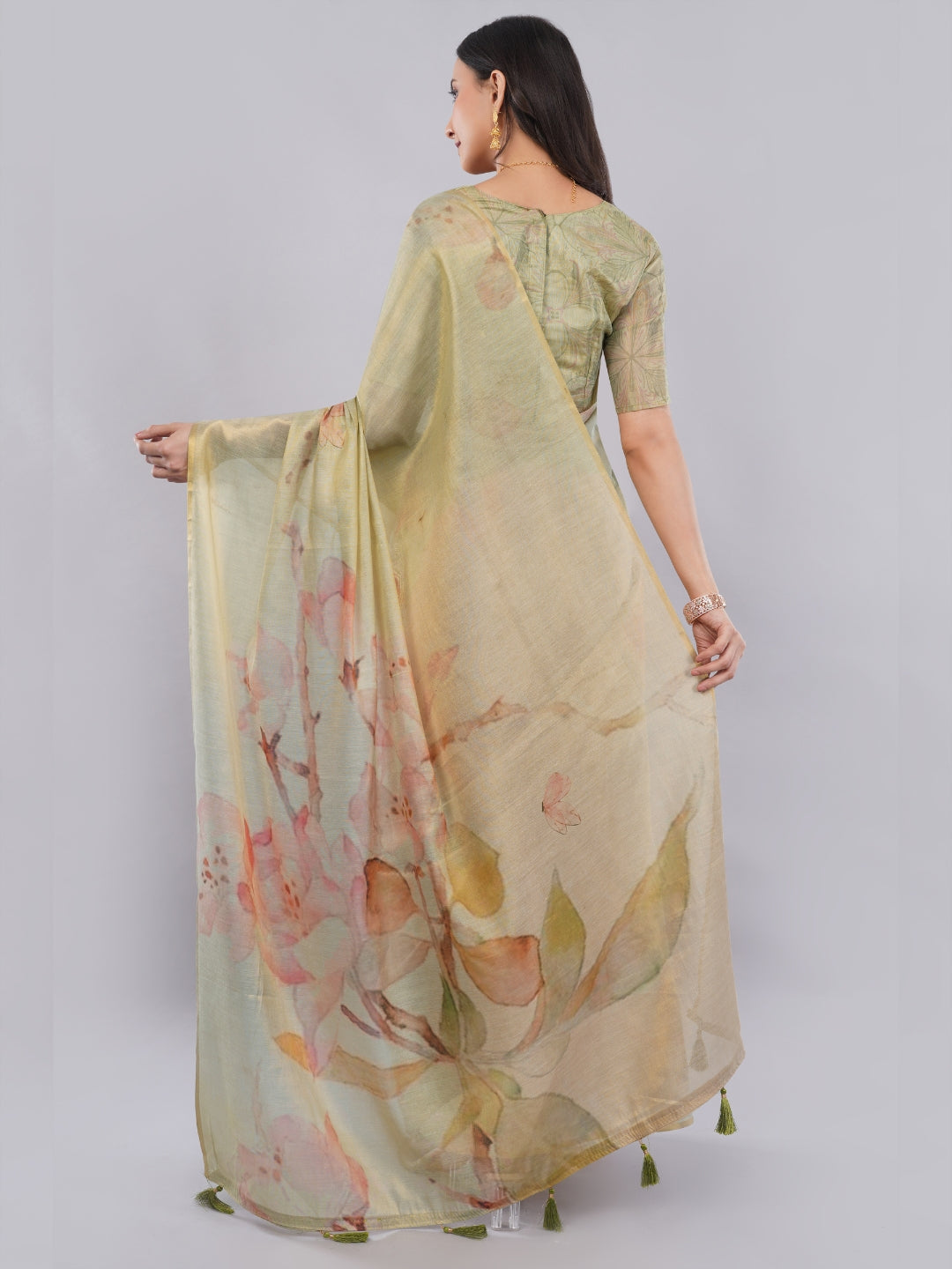 Samantha Off White Green Rose Botanical Erode Zari Saree