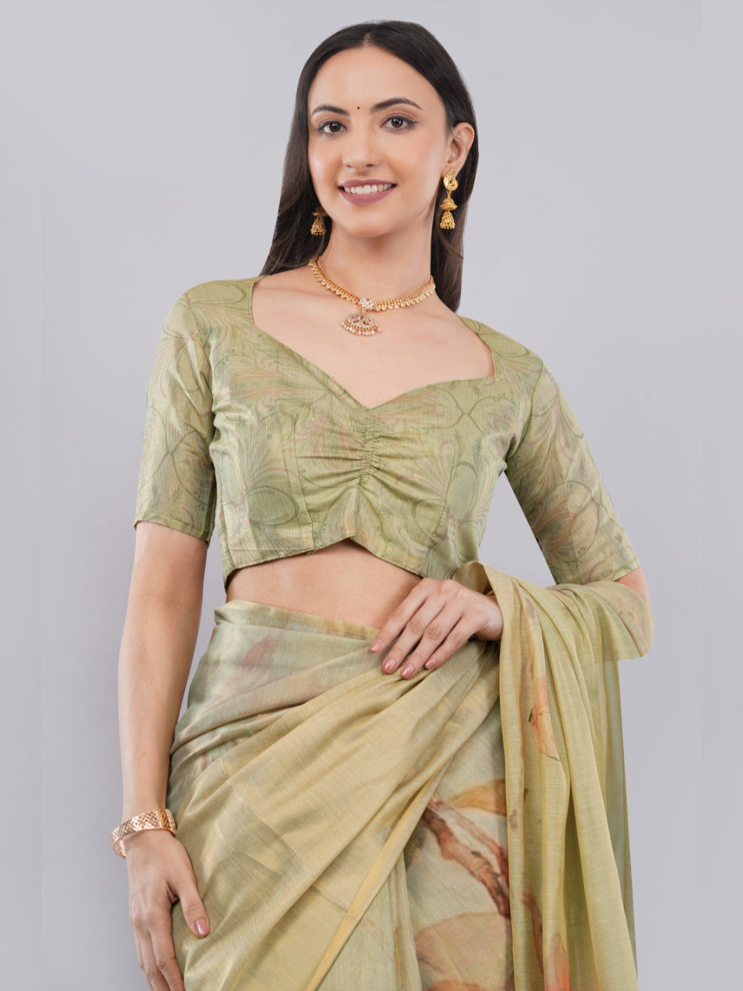 Samantha Off White Green Rose Botanical Erode Zari Saree