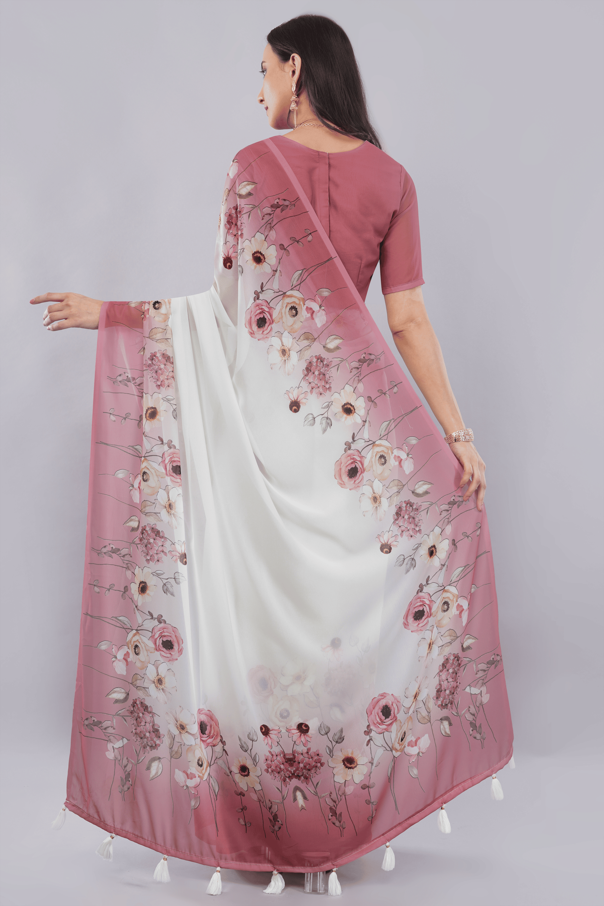 Samantha Off White Floral Printed Faux Chanderi Saree with Zari Pallu