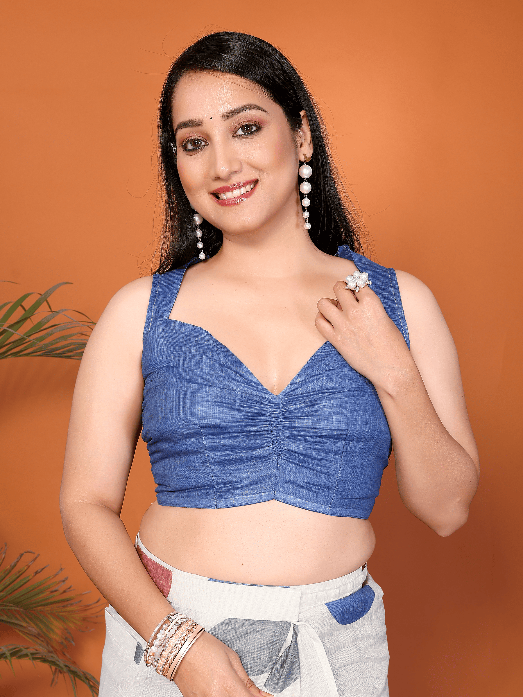 White Polka Dot Ready-to-Wear Saree with Multicolor Border, Pocket and Tassels